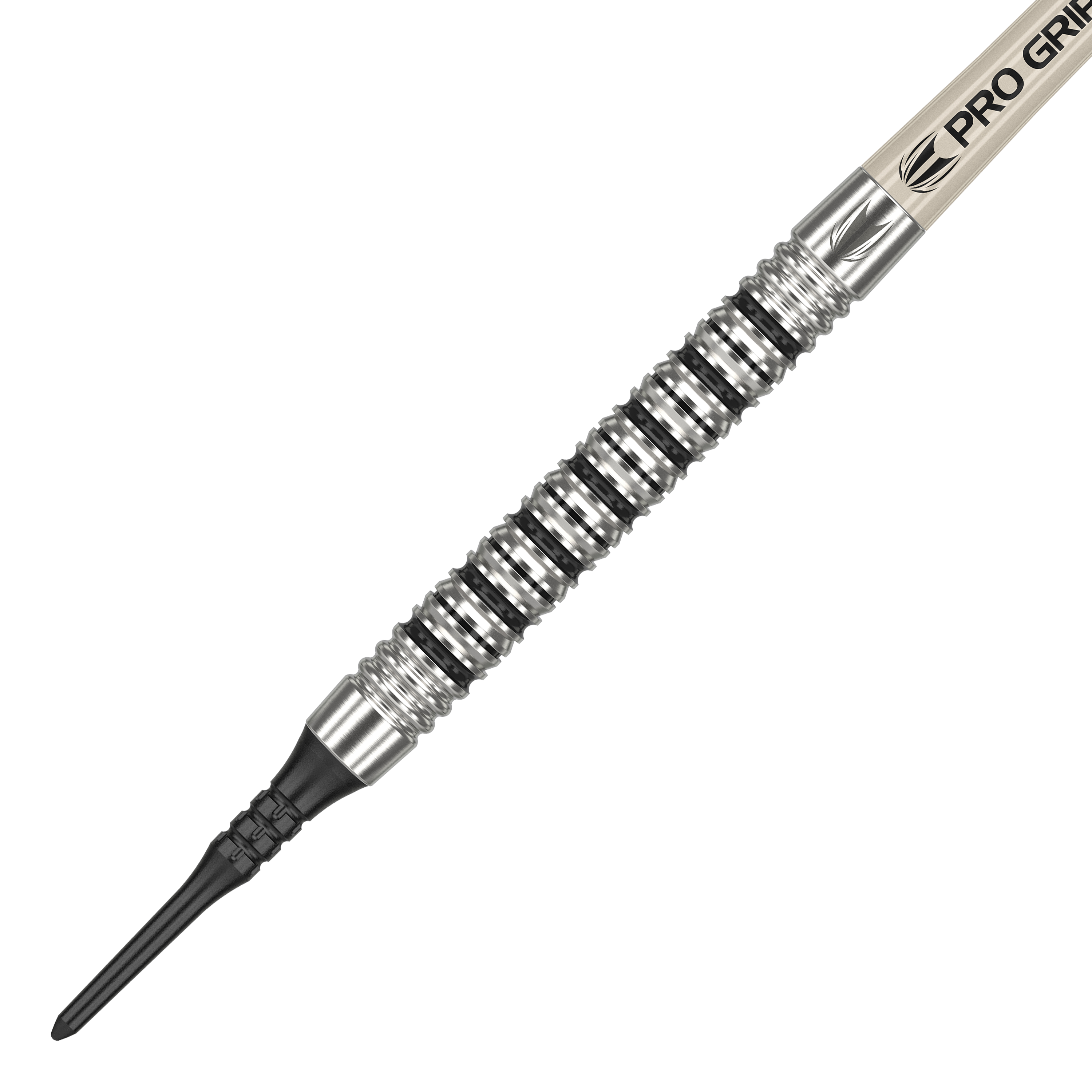 Měkké šipky Target EXO 11 Das Bild zeigt den Target EXO 11 Softdart. Der Dart hat eine silberne, gerillte Griffzone und eine schwarze Kunststoffspitze.