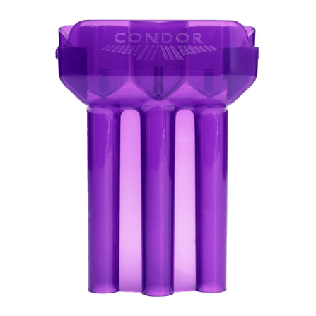 Pouzdro na šipky Condor DUAL Das Bild zeigt ein lila Dart-Etui der Marke Condor. Das Etui hat drei Röhren, um Darts sicher aufzubewahren.