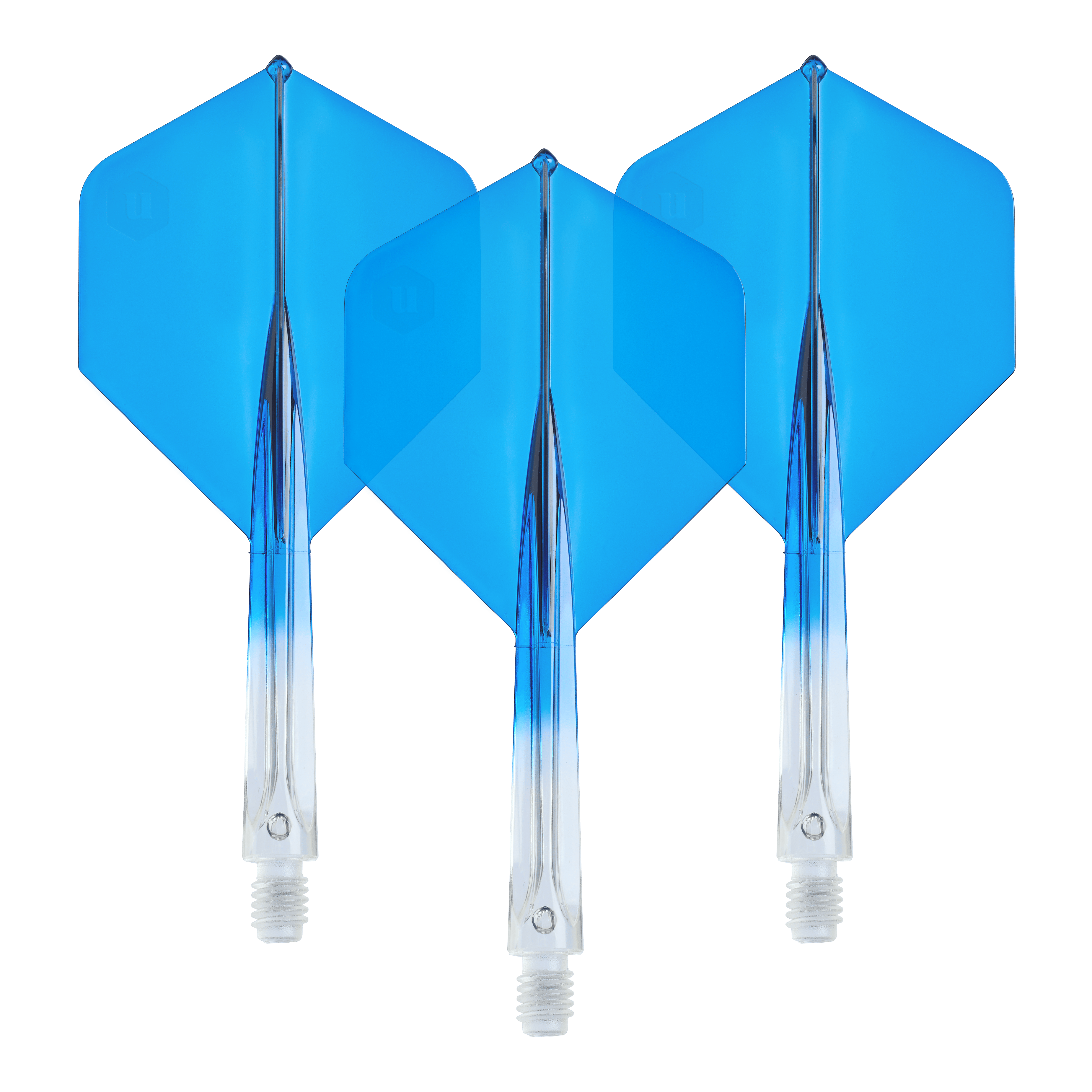 Unicorn Forge Dvoubarevné standardní letky č. 2 - čirá modrá Unicorn Forge Two Tone No2 Standard Flights in Klar Blau, Medium, als Set dargestellt. Sie eignen sich zum Auswechseln für Dartpfeile.