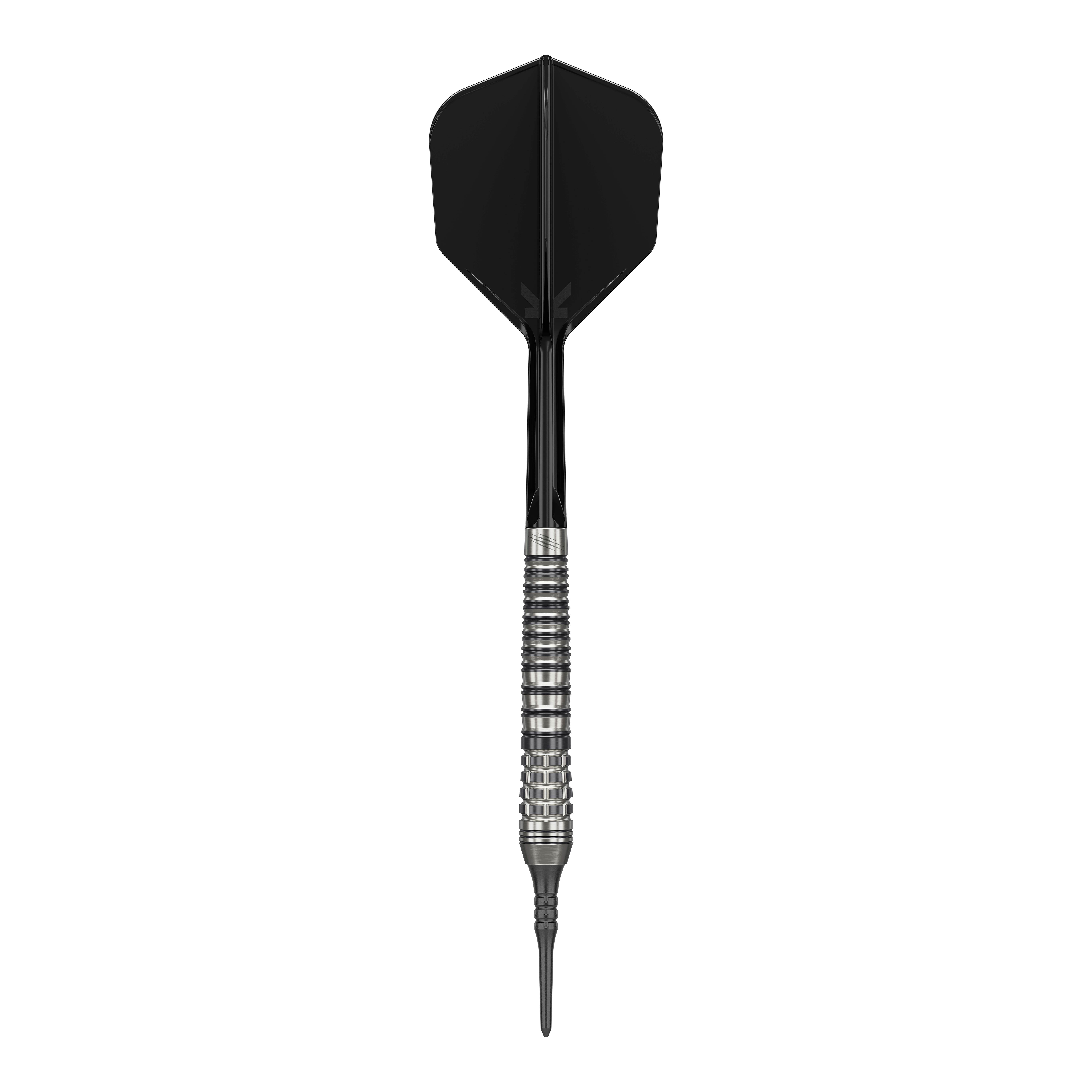 Šipky Target Japan Black Marque Renegade 4 Softdarts - 19g Das Bild zeigt einen schwarzen Softdart namens "Target Japan Black Marque Renegade 4" mit einem Gewicht von 19g. Der Dart hat ein elegantes Design mit einem strukturierten Griff und schwarzer Spitze sowie schwarzem Flight.