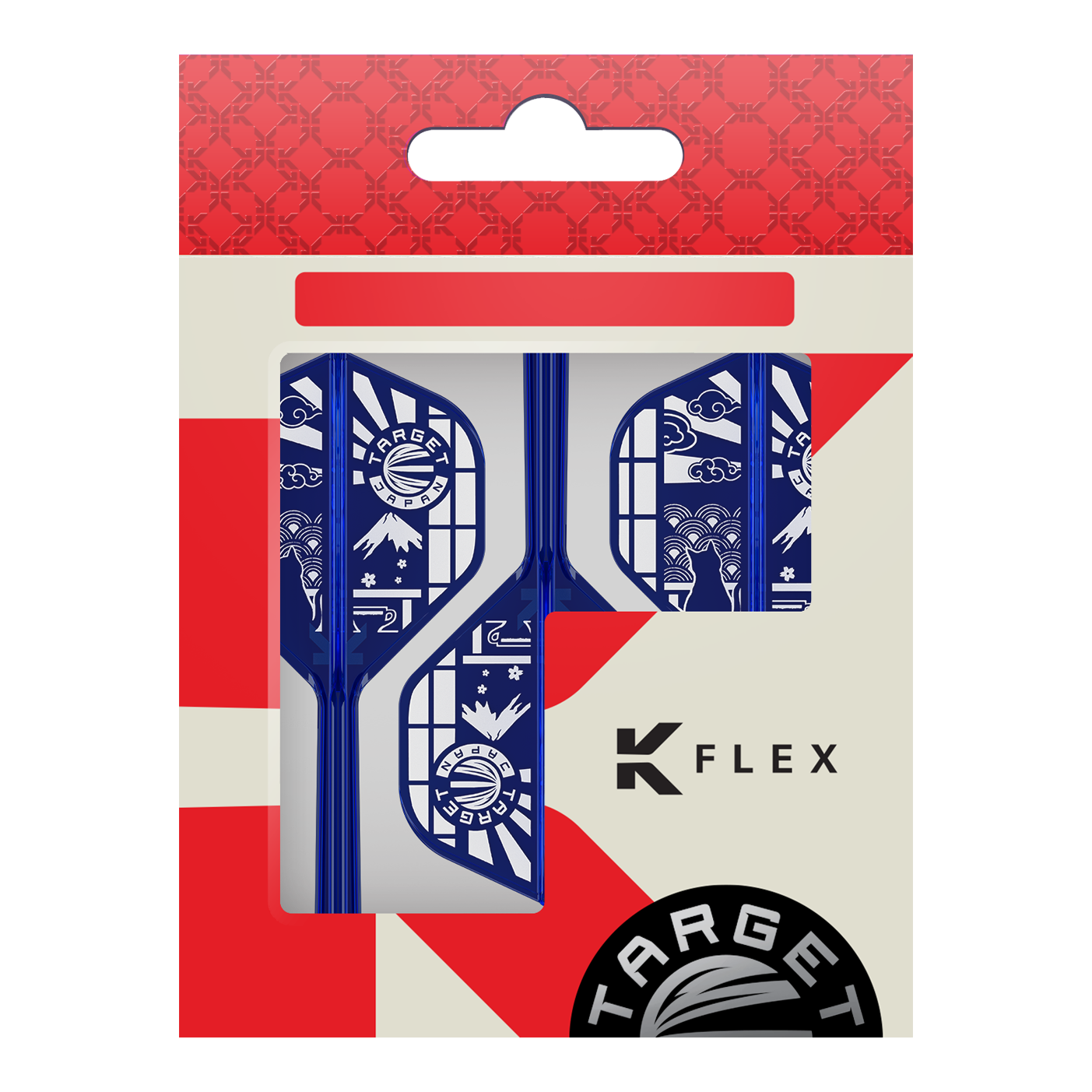 Hier sind die Target Japan K-Flex Blue Limited No2 Standard Flights abgebildet. Die Flights haben eine typische Standardform und sind blau.