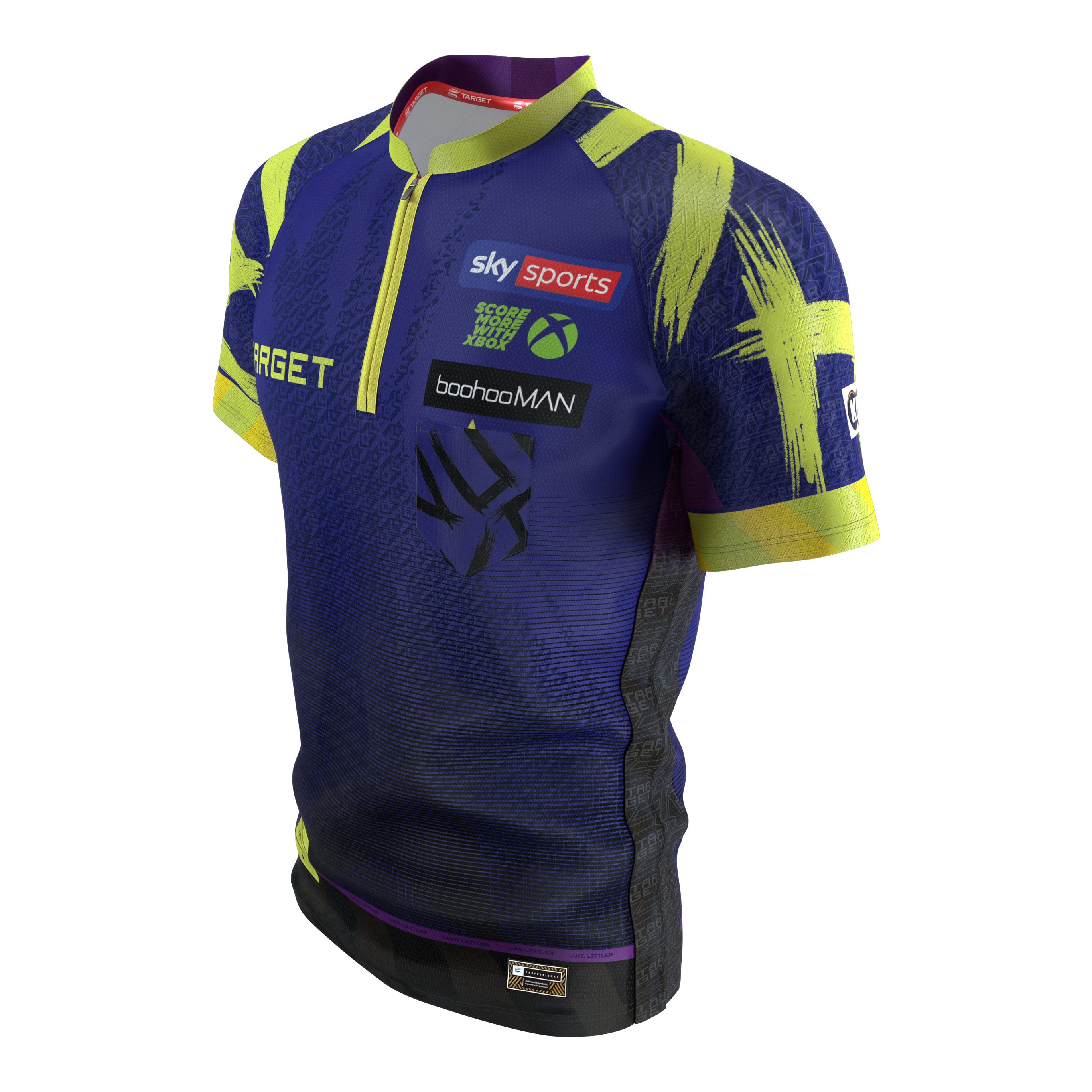Dieses Bild stellt das Target Luke Littler Dartshirt 2026 dar. Das Shirt kombiniert Funktionalität mit einem attraktiven Design.