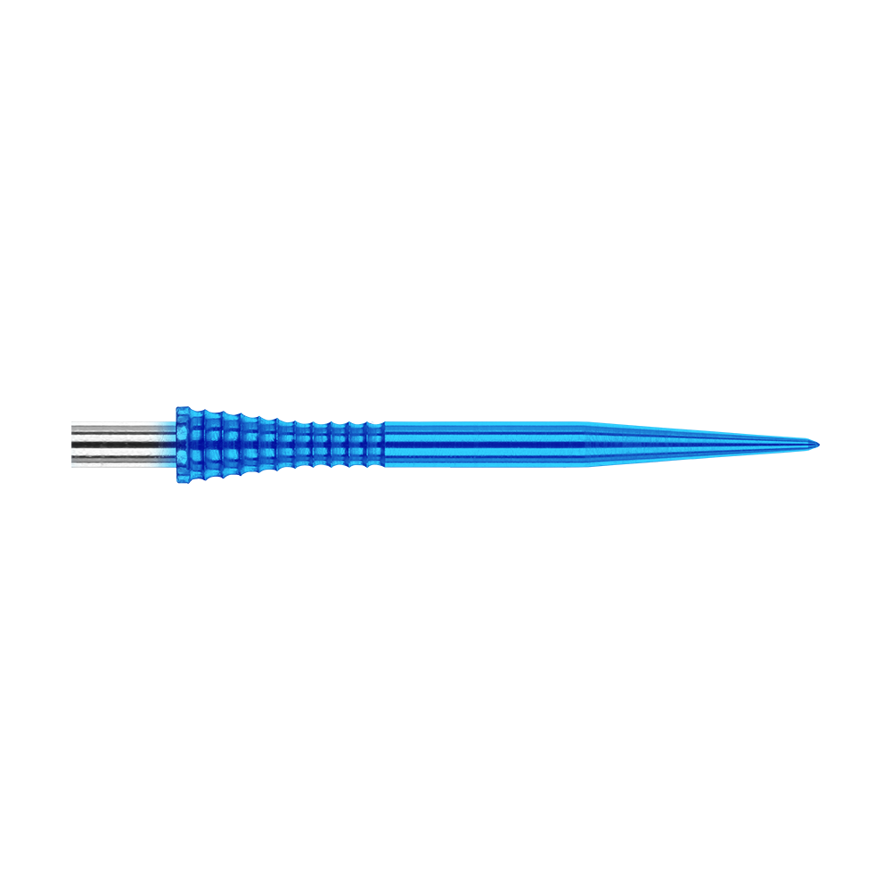 Red Dragon Raptor Gripped Modré ocelové hroty na šipky 30 mm Das Bild zeigt eine blaue Dartspitze mit griffiger Struktur aus Metall. Es handelt sich um das Produkt "Red Dragon Raptor Gripped Blue Steeldartspitzen 30mm".