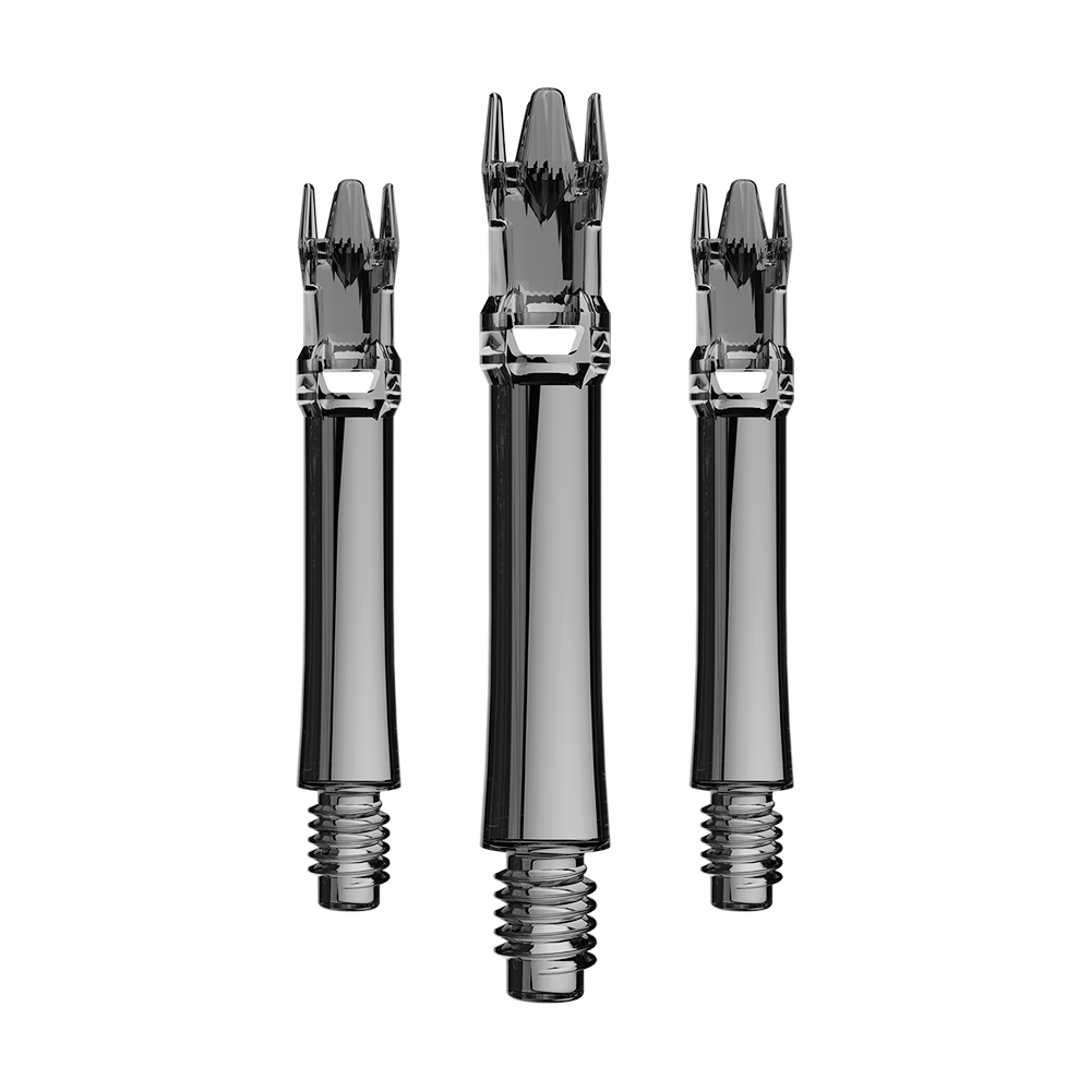 Ein Set Ersatzshafts in schwarzem transparentem Design. Die Shafts sind bündig arrangiert.