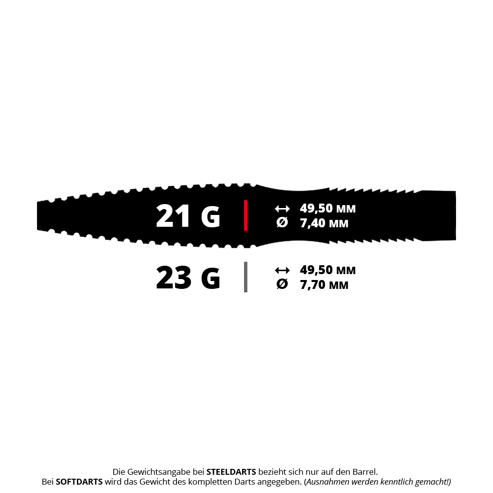 Ocelové šipky Caliburn V-Series V1 Das Bild zeigt Caliburn V-Series V1 Steeldarts mit einem Gewicht von 21 Gramm. Die Abbildung stellt Steeldarts für den Dart-Sport dar.