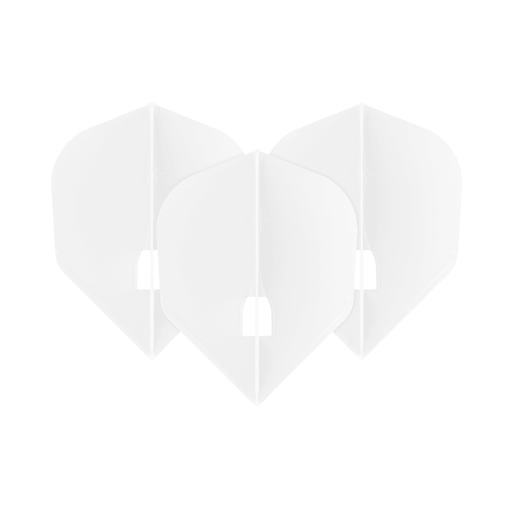 Das Bild zeigt vermutlich die 'L-Style Champagne L3PRO Shape Flights White 1 Set'. Es handelt sich um weiße Dart-Flights im L3PRO-Shape, die im Set erhältlich sind.