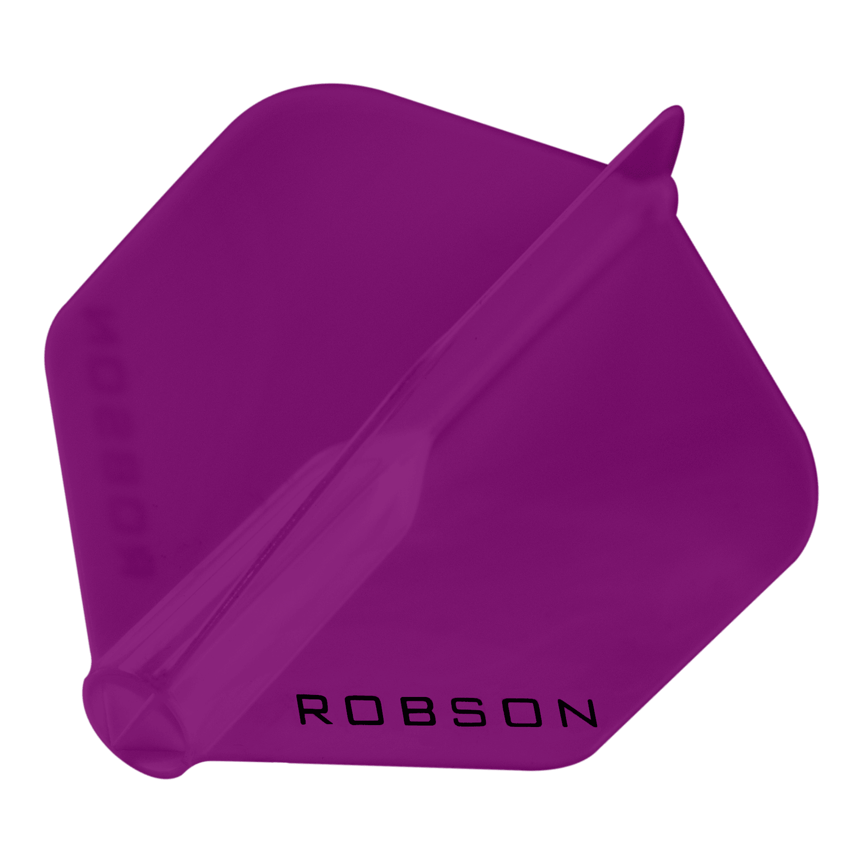 Lety Robson Plus – standardní Das Bild zeigt ein violettes Dartflight mit sechseckiger Form. Auf dem Flight steht das Wort "ROBSON" in schwarzen Buchstaben.