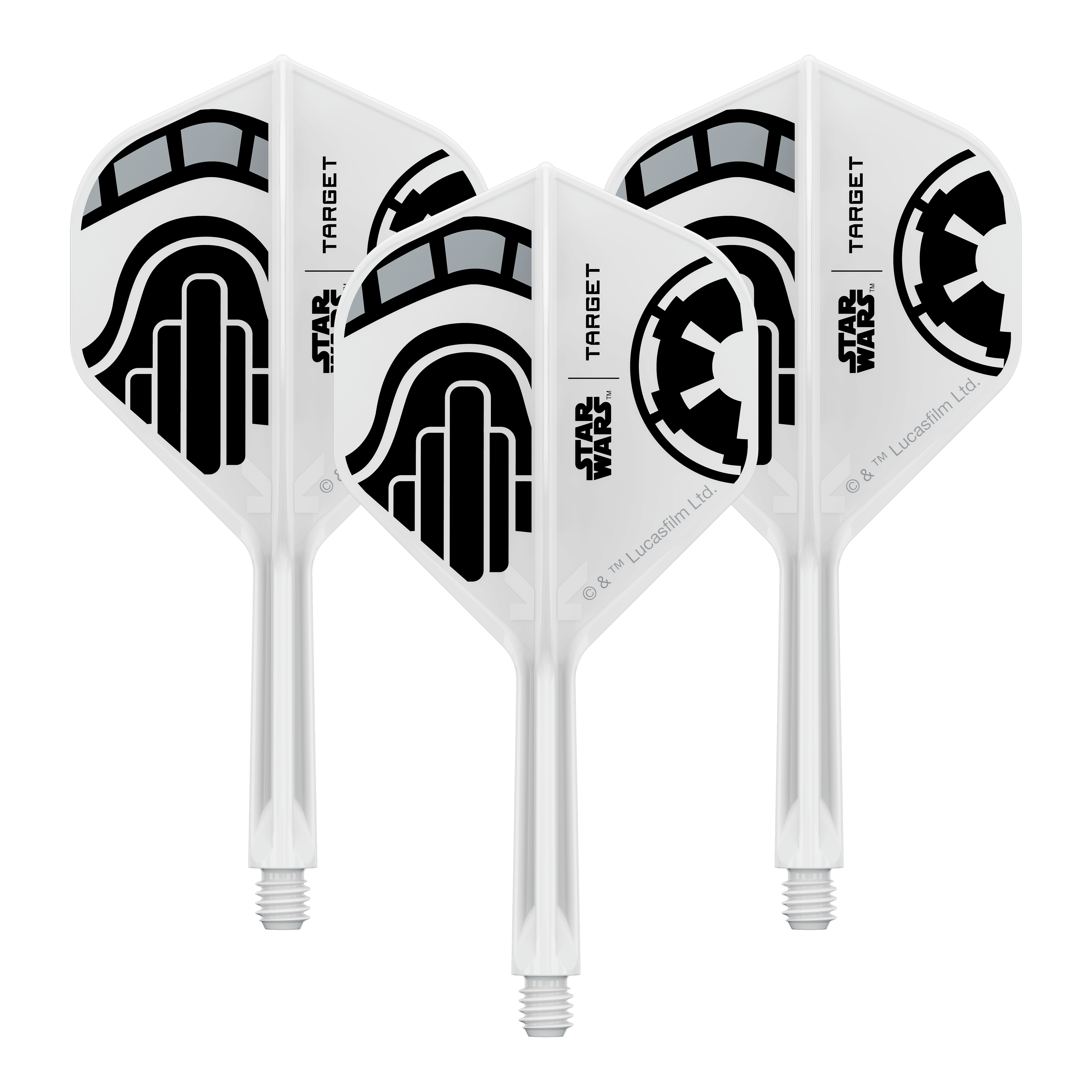 Standardní letky Target Star Wars K-Flex Stormtrooper No2 Abgebildet ist ein Set von Dart-Flights der Star Wars KFlex Stormtrooper No2 Standard Serie. Die Flights sind für den Intermediate-Bereich und haben eine Länge von 26 mm.