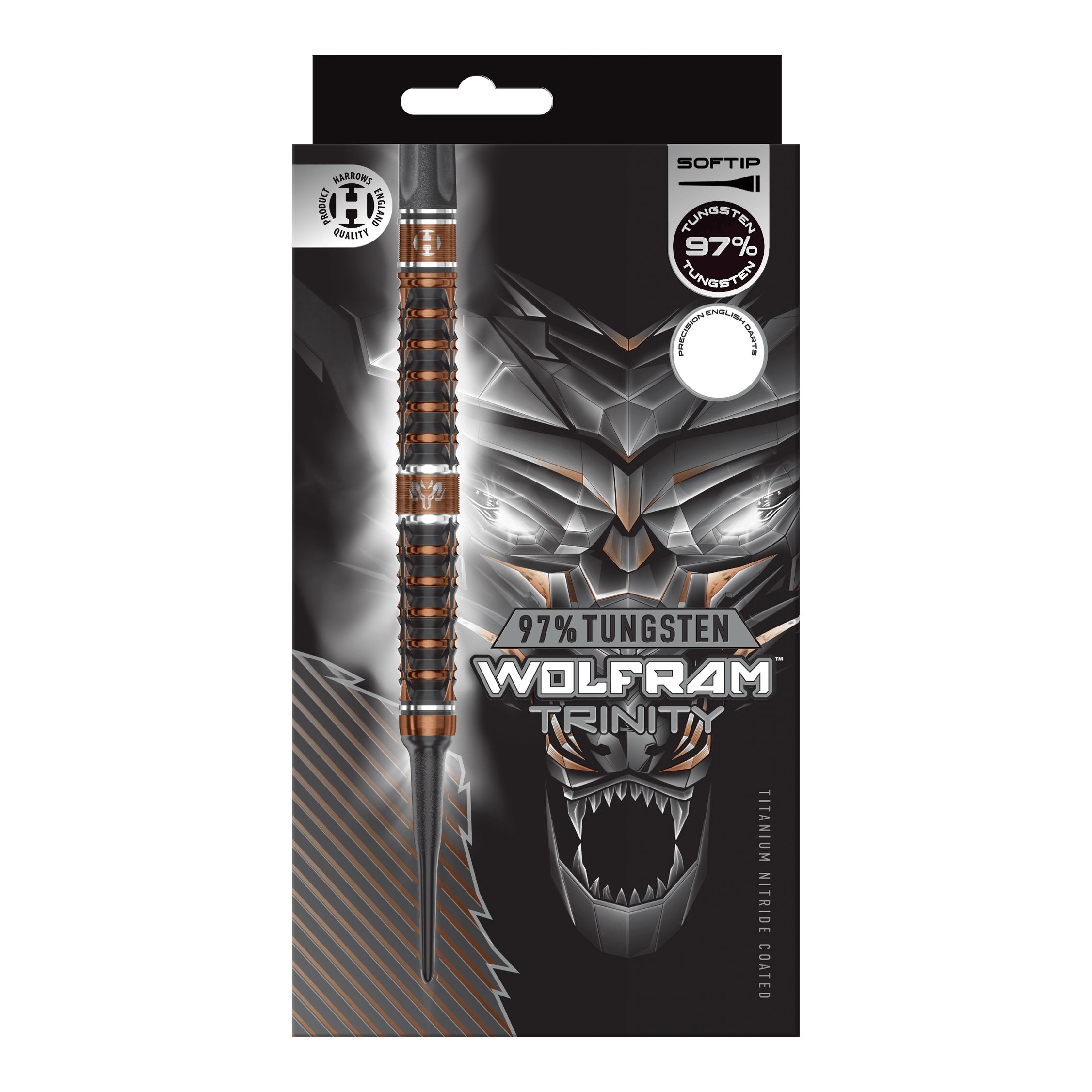 Měkké šipky Harrows Tungsten Trinity Harrows Wolfram Trinity Softdarts werden auf dem Bild gezeigt. Es handelt sich um spezielle Softdarts für Dartspieler.