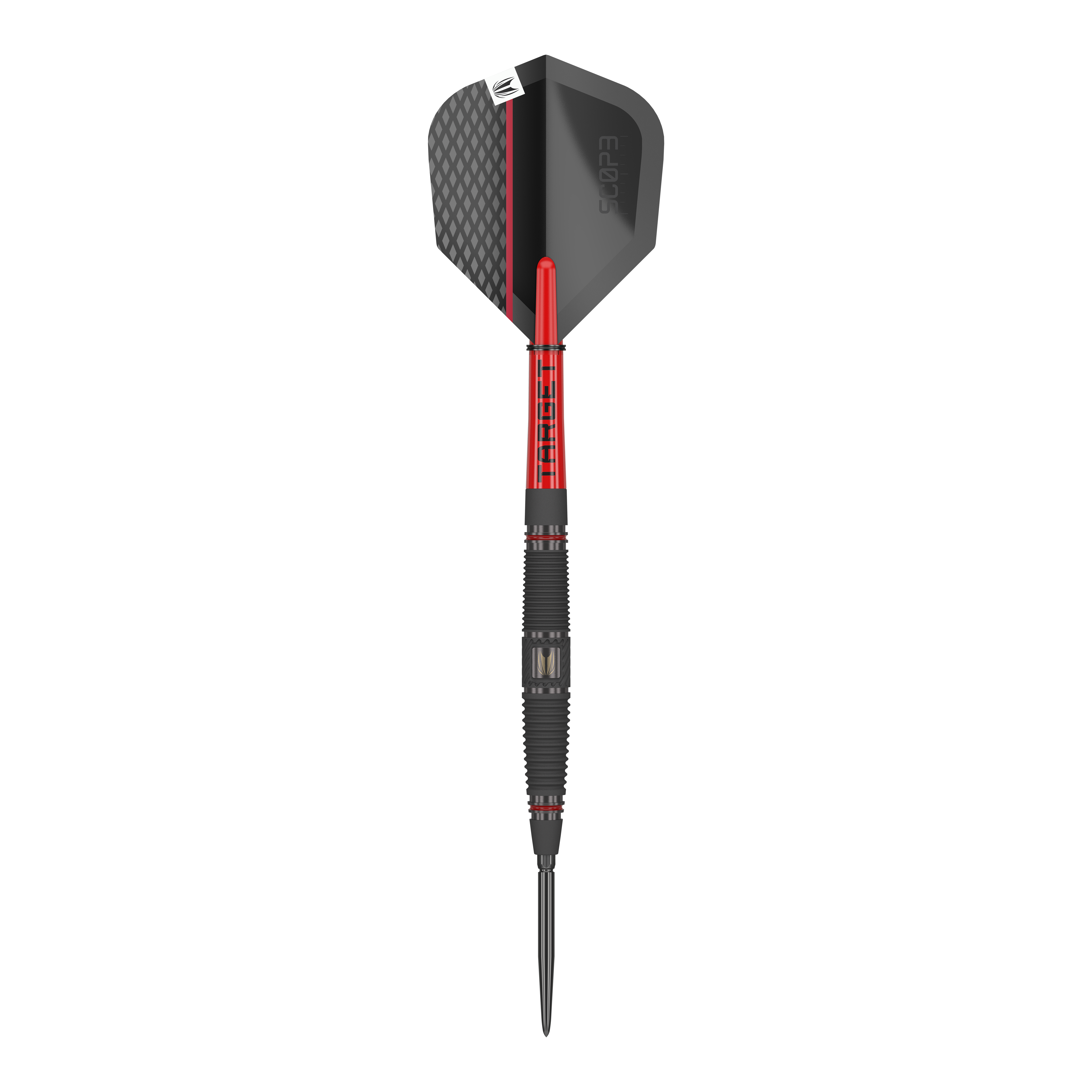 Ocelové šipky Target Scope 04 Swiss Point Dies ist der Target Scope 04 Swiss Point Steeldart. Er hat ein modernes Design mit schwarzen und roten Akzenten.