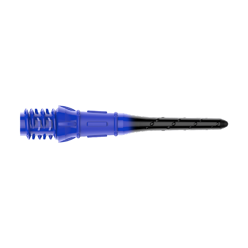 Špičky na šipky L-Style Premium s gradačním hrotem Lippoint (balení 30 kusů) Die Abbildung zeigt eine Dartspitze in den Farben Blau und Schwarz. Sie hat ein Schraubgewinde auf der linken Seite und läuft nach rechts spitz zu.