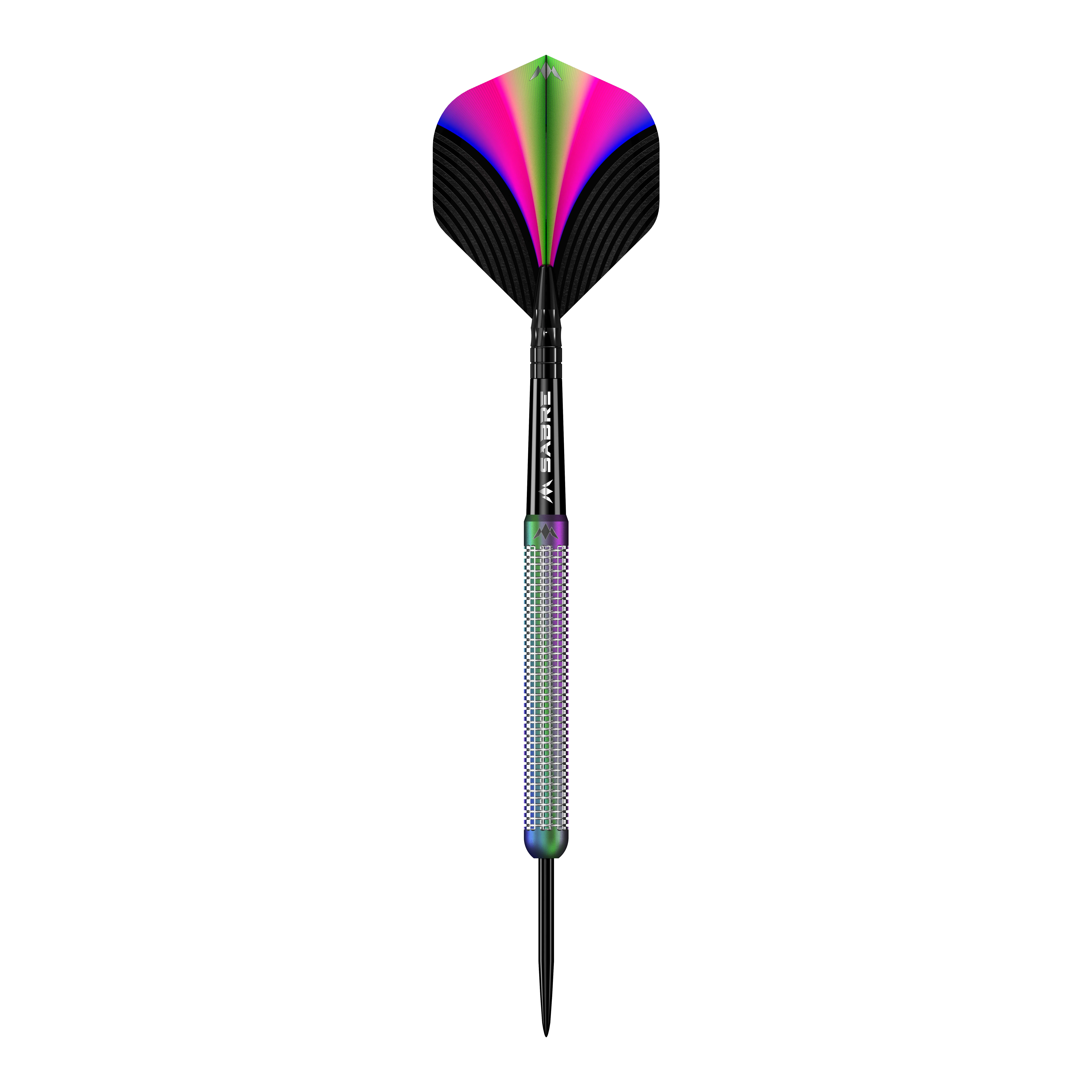 Ocelové šipky Mission Aurora Coral PVD - 23g Das Bild zeigt den Mission Aurora Coral PVD Steeldart mit einem Gewicht von 23g. Der Dartpfeil hat bunte, schillernde Farben und ein modernes Design.