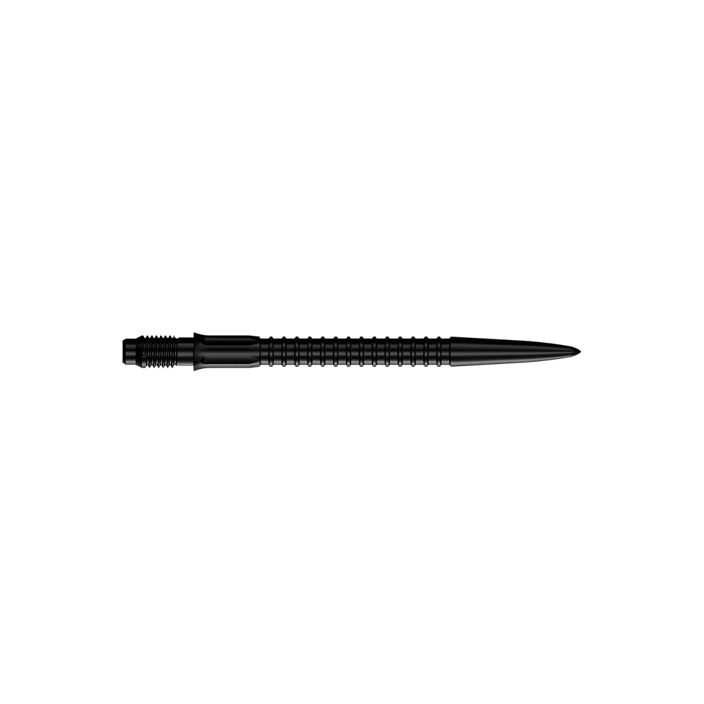 Špičky na šipky Mission R2.5 Rapid Point GV1 - černé Zu sehen sind schwarze Dartspitzen für Darts. Die Spitzen haben eine Länge von 30 mm.