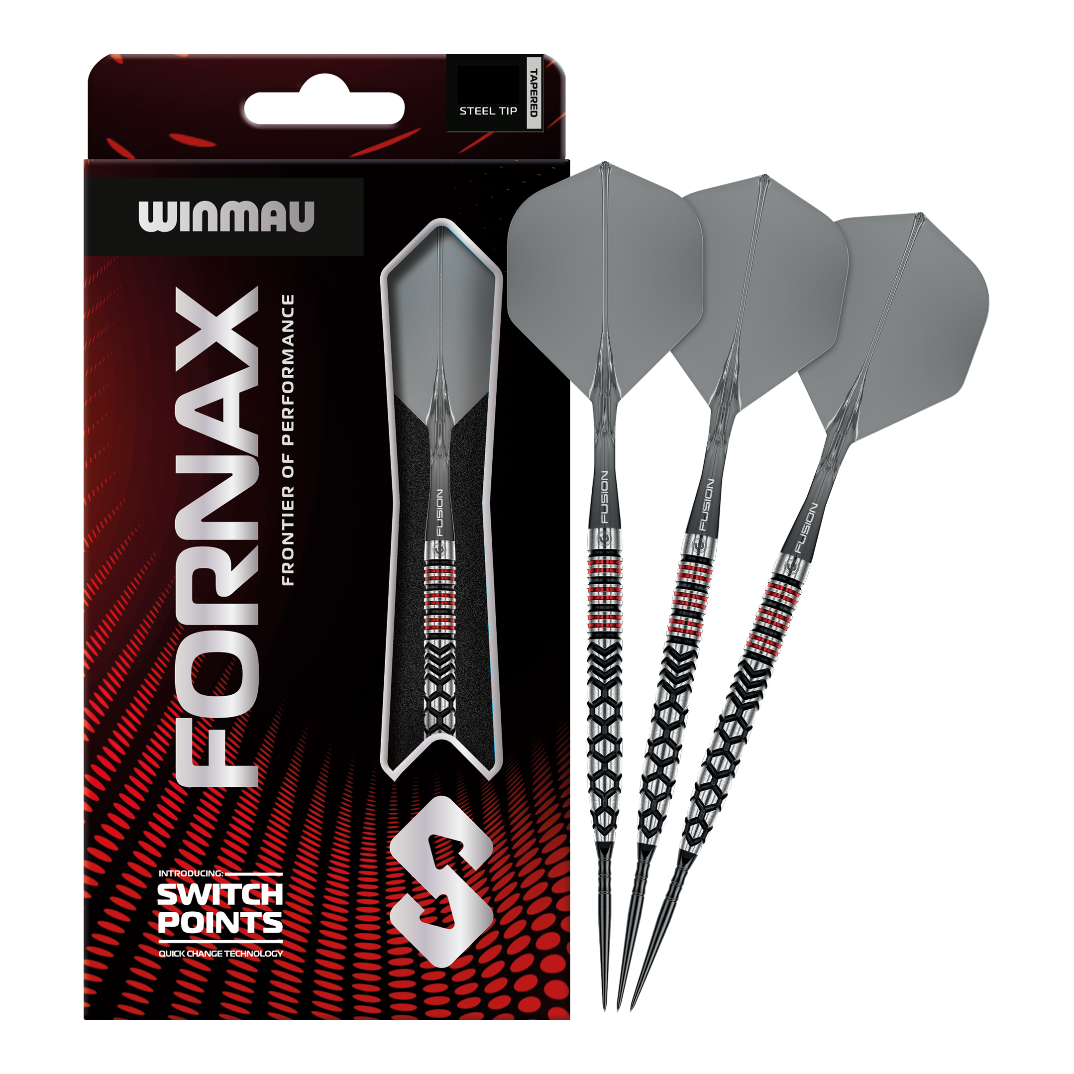 Šipky Winmau Fornax Tapered Switch Point ocelové Das Bild stellt die Winmau Fornax Tapered Switch Point Steeldarts dar. Sie sind hochwertige Steeldarts für ambitionierte Spieler.
