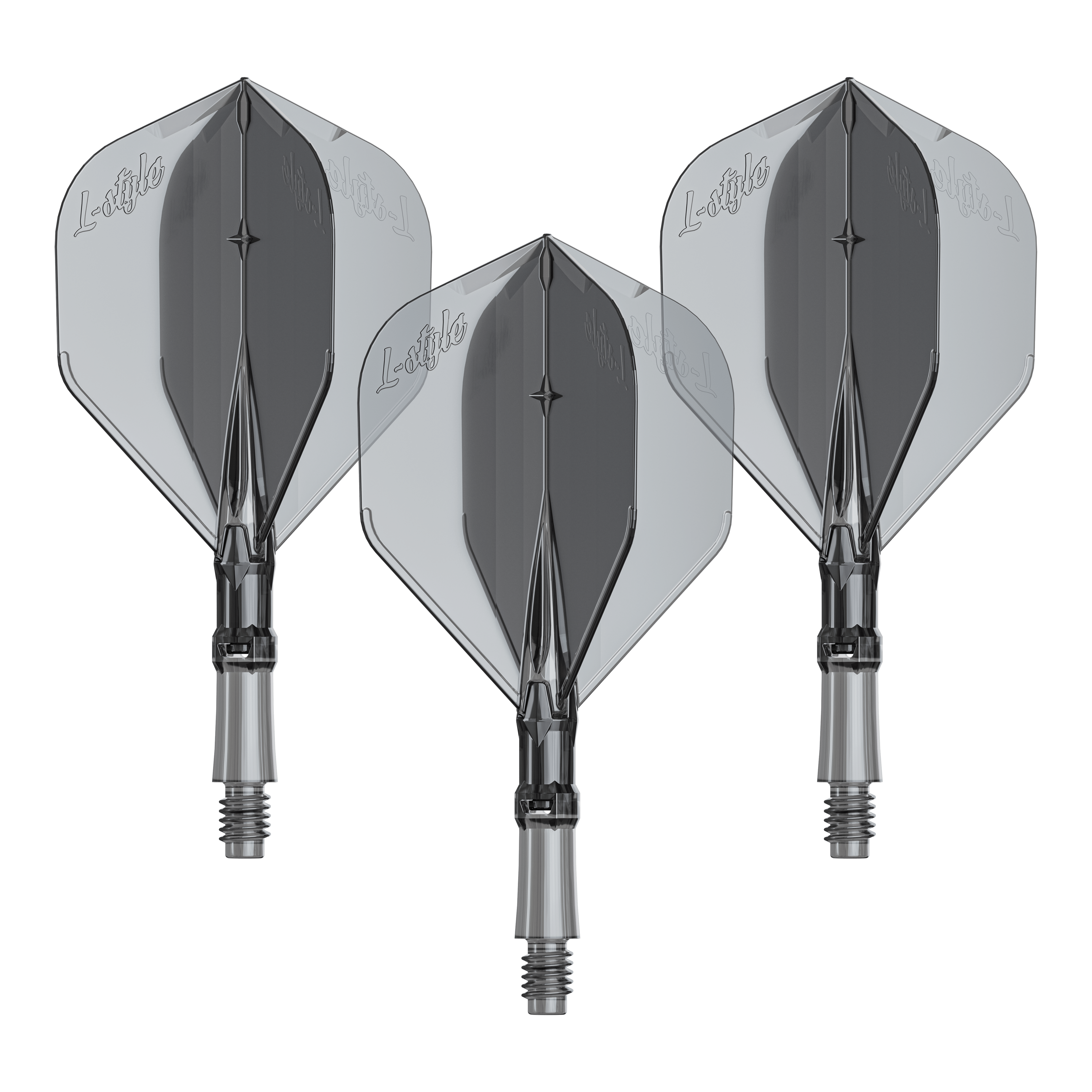 Letky L-Style L-System - čirá černá Das Bild zeigt ein Produkt mit dem Namen LS1062_LStyle_L-System_Flights_ClearBlack_Small_190_1Set. Es handelt sich um ein Dartzubehör.