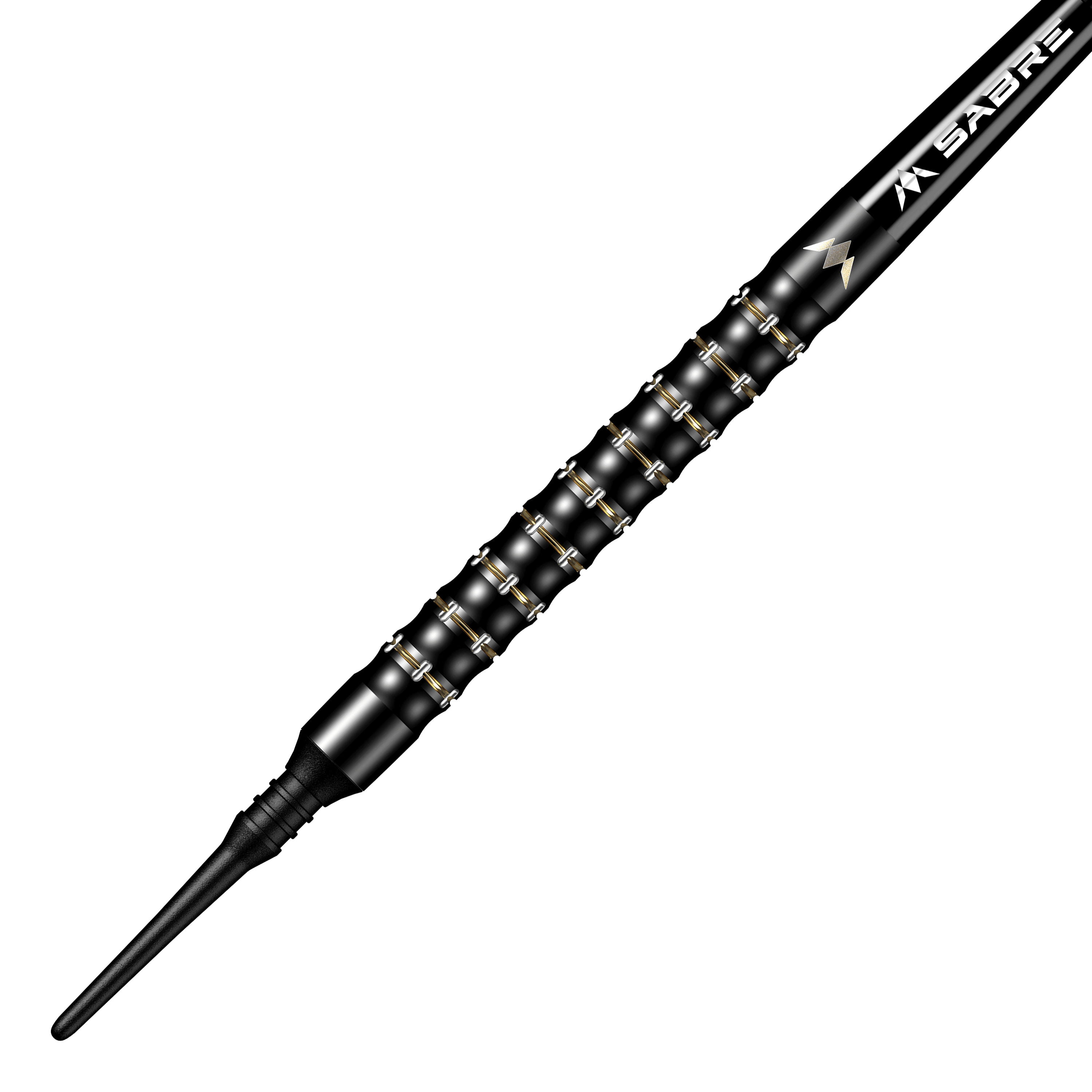 Šipky Mission Mike De Decker MDD Black Gold Soft - 20g Das Bild zeigt einen Mission Mike De Decker MDD Black Gold Softdart mit einem Gewicht von 20g. Der Dart ist schwarz-gold und hat eine strukturierte Griffzone für besseren Halt.