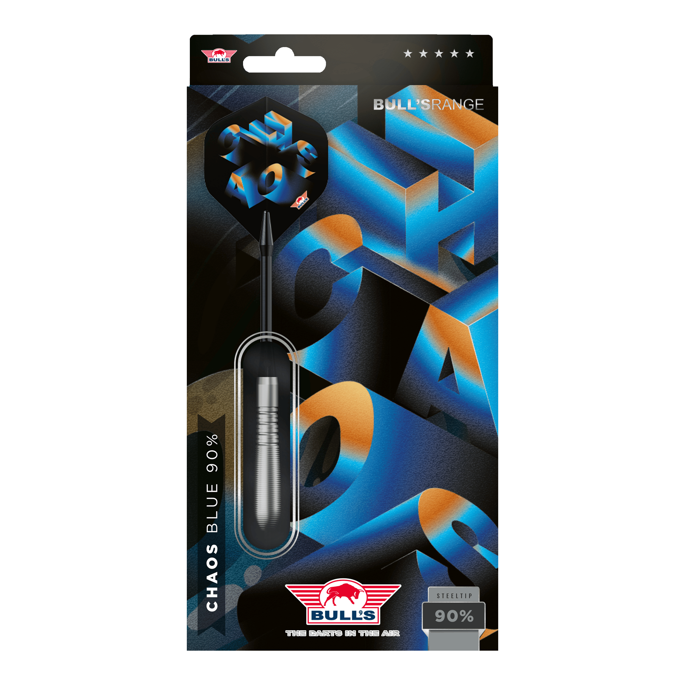 Ocelové šipky Bulls NL Chaos Blue - 23g Das Produkt ist Bulls NL Chaos Blue Steeldarts - 23g. Die Darts sind für ihr blaues Chaos-Design bekannt.