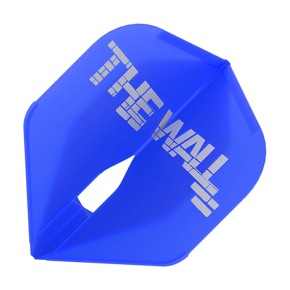 Letky Martin Schindler Blue L-L-Style1PRO Das Bild zeigt ein blaues Dartflight mit der Aufschrift "THE WALL". Es handelt sich um das Modell "L-Style Martin Schindler Blau L1PRO Flights".