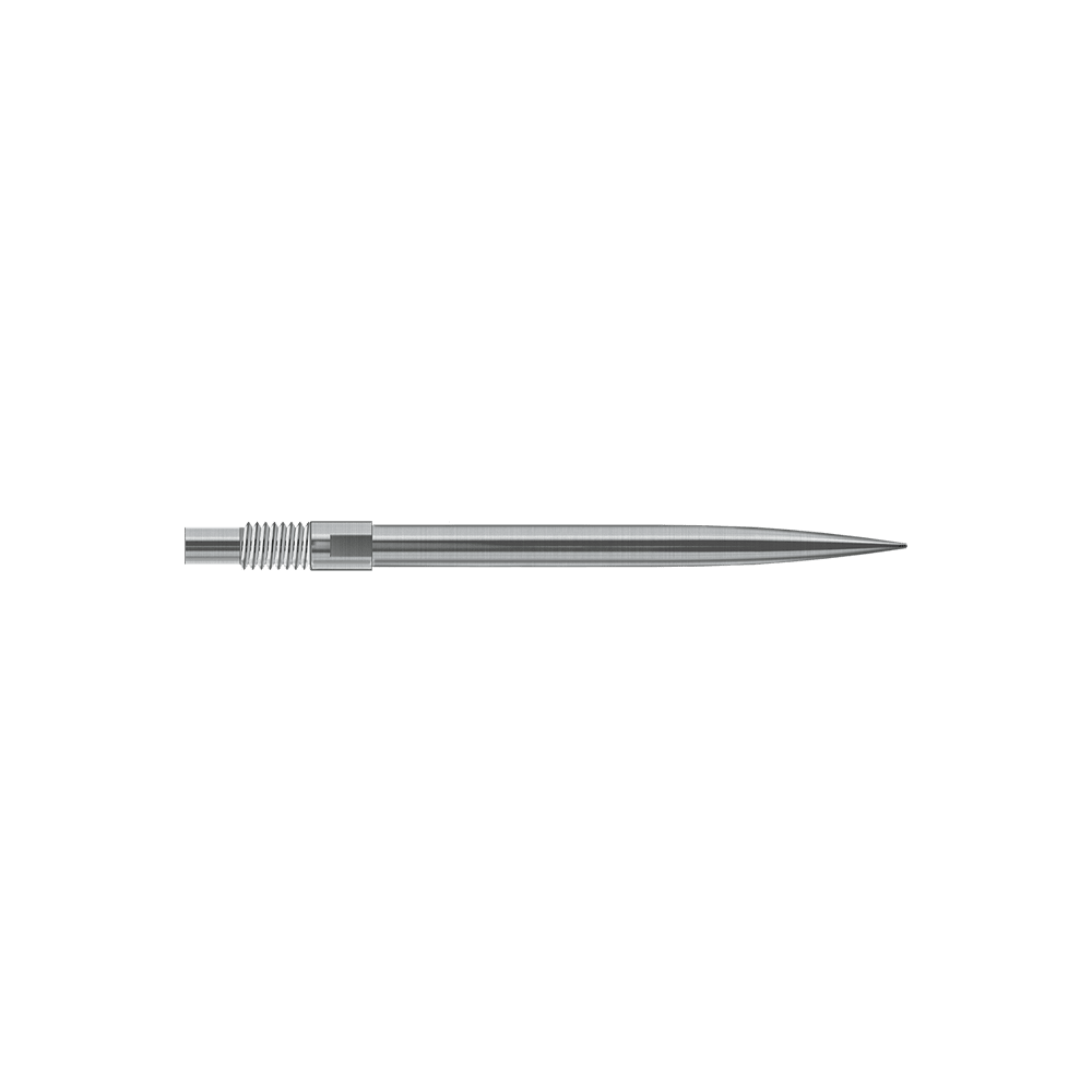 Das Bild zeigt Harrows QuickPoint Dartspitzen in Silber mit einer Länge von 30mm. Es handelt sich um eine Produktabbildung der Dartspitzen.