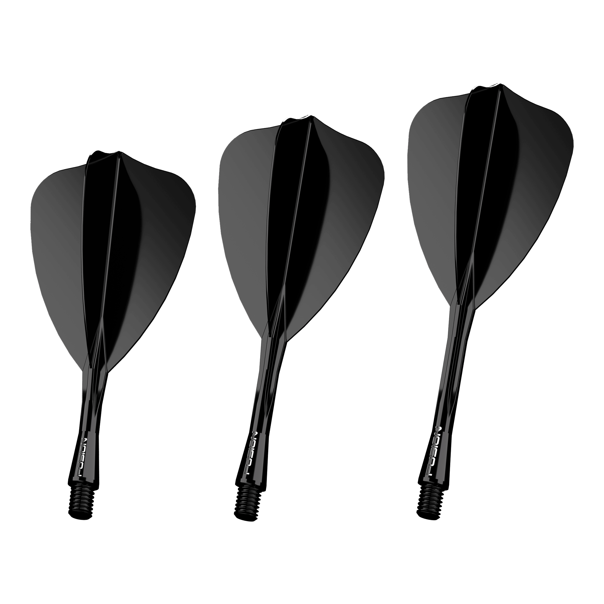 Winmau Fusion Flight-Shaft-System Arrow Schwarz Das Bild zeigt drei schwarze Winmau Fusion Flight-Shaft-System Pfeile. Sie sind nebeneinander angeordnet und haben ein glänzendes, elegantes Design.