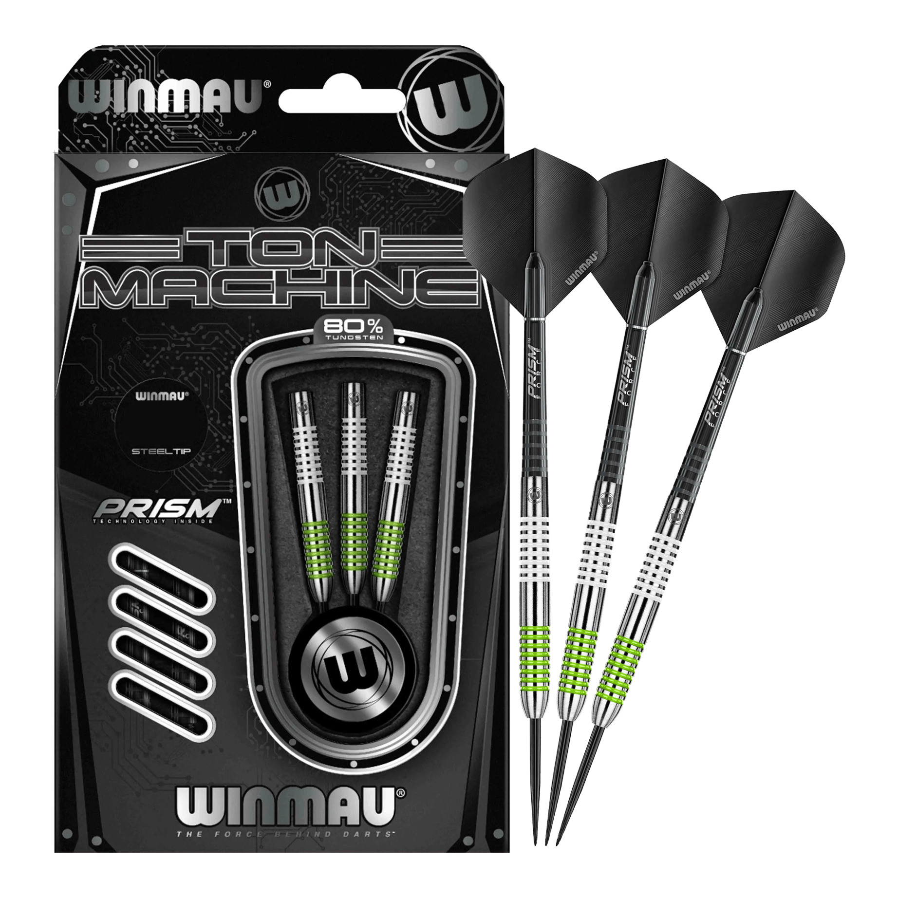 Ocelové šipky Winmau Ton Machine Das Bild zeigt das Set der Winmau Ton Machine Steeldarts in voller Ansicht. Diese Steeldarts sind ideal für Dartliebhaber.