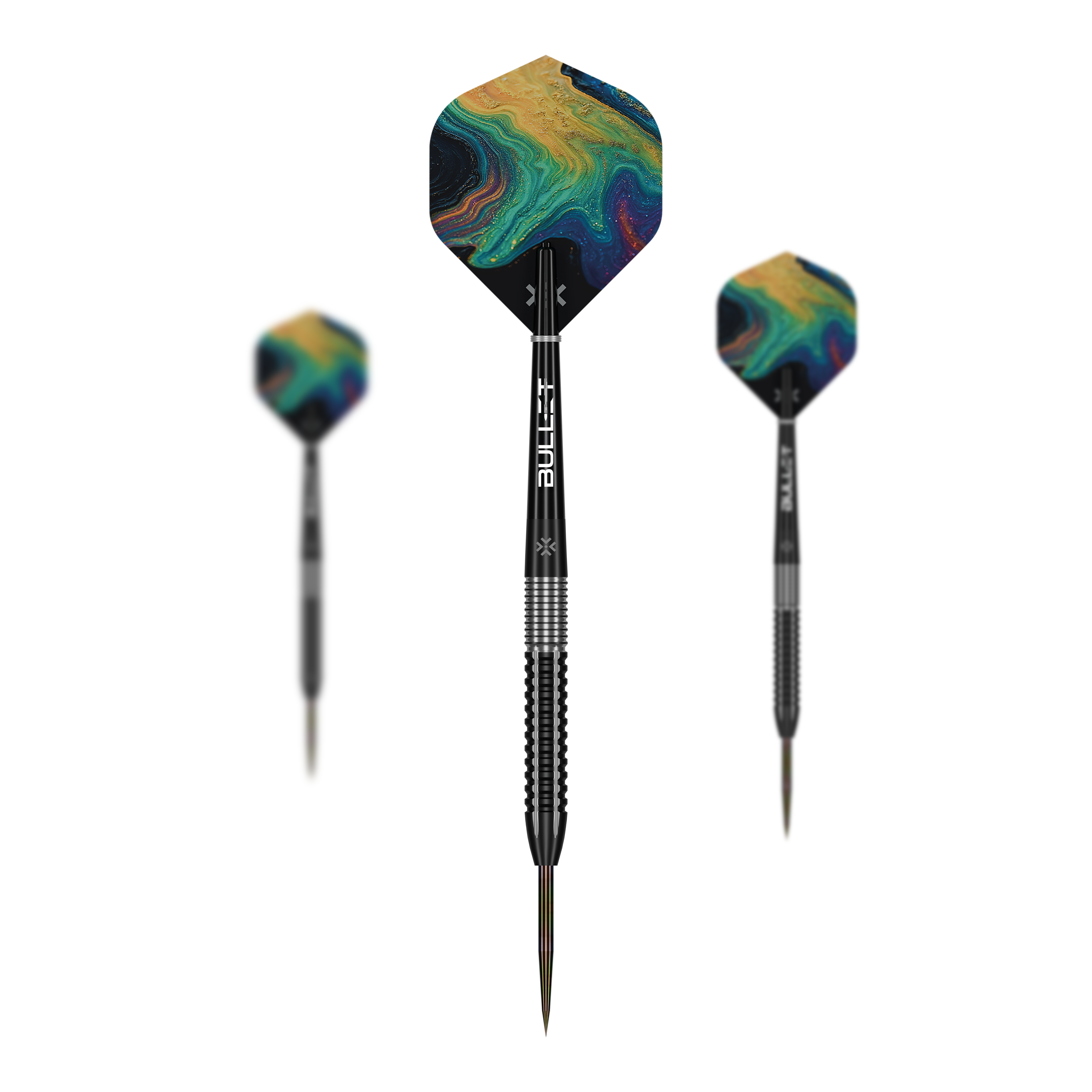 Ocelové šipky Bullet Diesel Die Bullet Diesel Steeldarts sind als Set abgebildet. Das Produkt richtet sich an Dartspieler aller Erfahrungsstufen.
