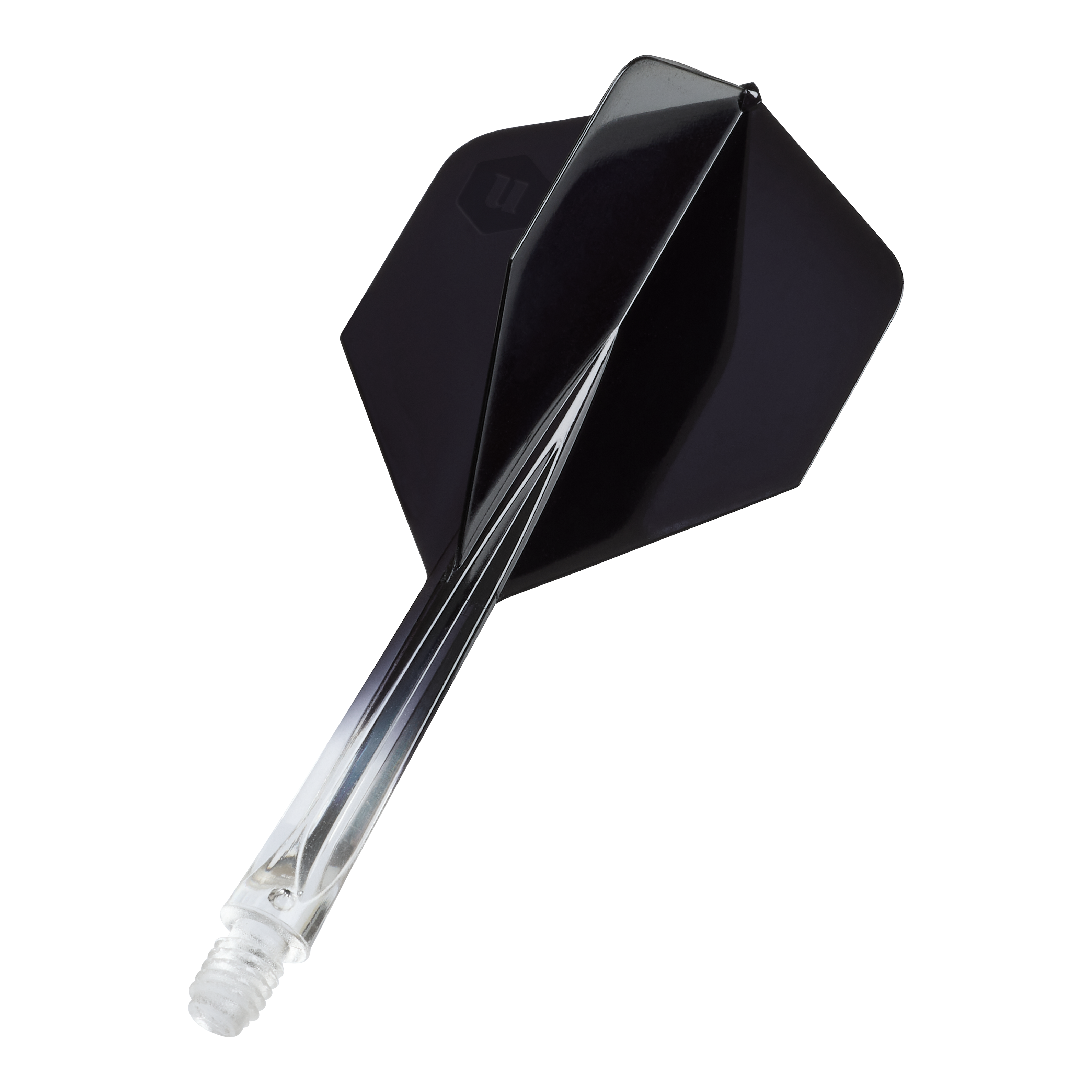 Unicorn Forge Dvoubarevné standardní letky č. 2 - čirá černá Das Bild zeigt die Unicorn Forge Two Tone No2 Standard Flights in Schwarz. Es handelt sich um Flights für Dartpfeile mit klarem und schwarzem Design.