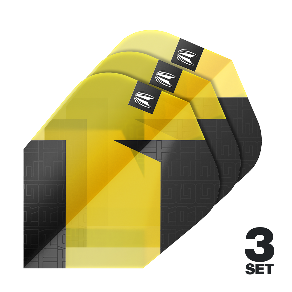 Target Pro Ultra TAG Yellow Ten-X Standard Flights - 3 sady Das Bild zeigt drei Sets der Target Pro Ultra TAG Gelb Ten-X Standard Flights. Die Flights sind in Gelb und Schwarz gestaltet und eignen sich für Dartpfeile.