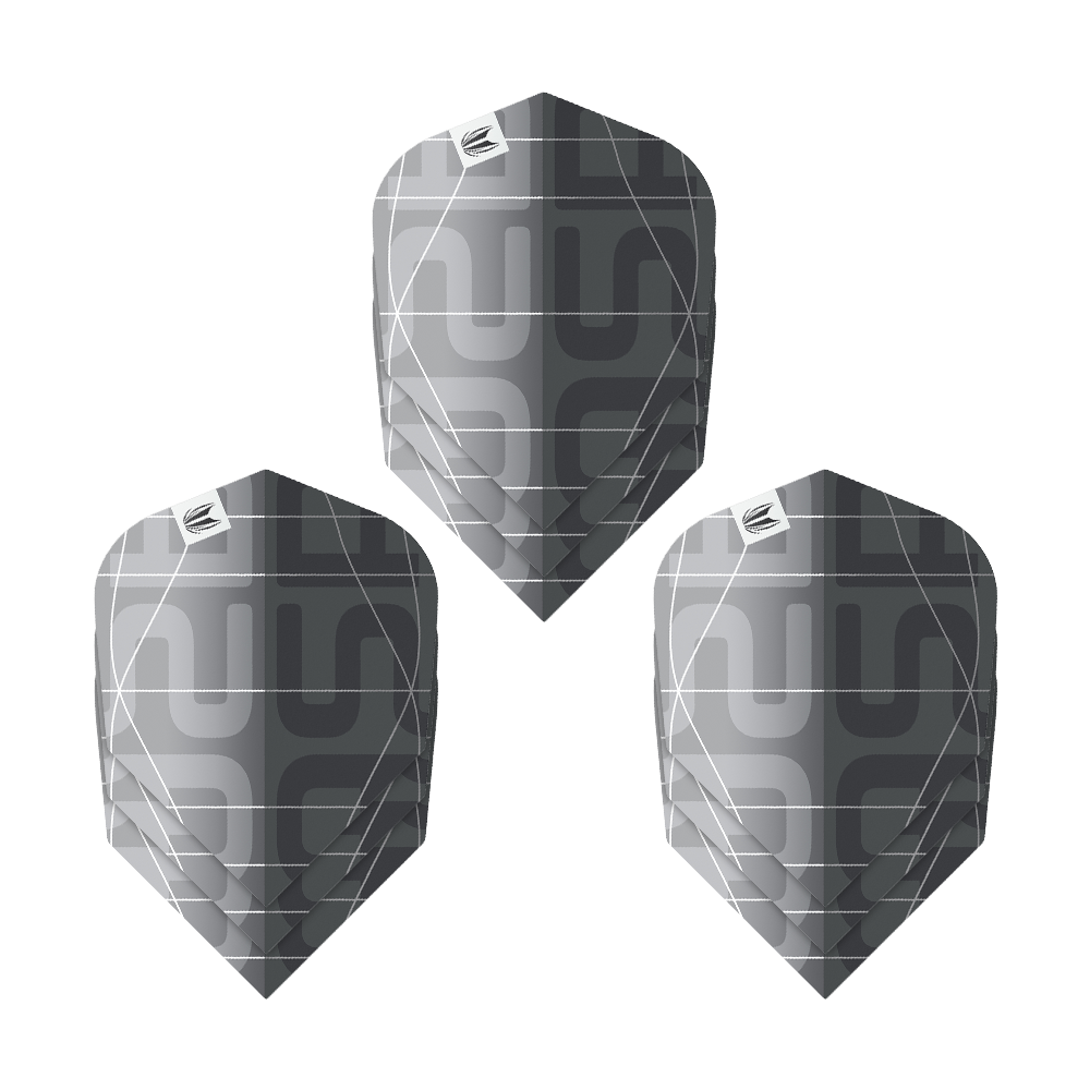 Letky Target Pro Ultra Aspinall X Echo No6 - 3 sady Das Bild zeigt drei Sätze der Target Pro Ultra Aspinall X Echo No6 Flights. Die Flights sind in einem modernen Schwarz-Grau-Design mit geometrischem Muster gehalten.