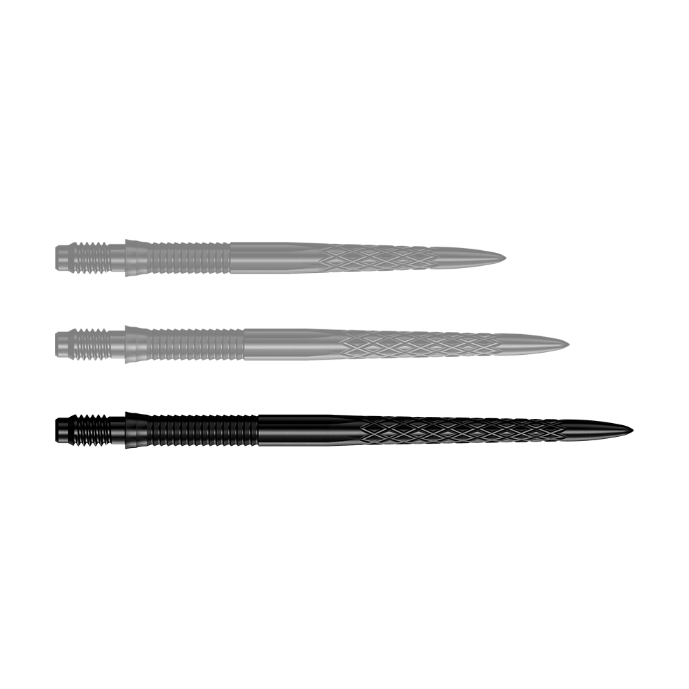 Špičky na šipky Mission R2.5 Rapid Point DSX - černé Dartspitzen in Schwarz werden angezeigt. Die Abbildung zeigt die Mission R25 Rapid Point DSX Dartspitzen mit einer Länge von 40mm.
