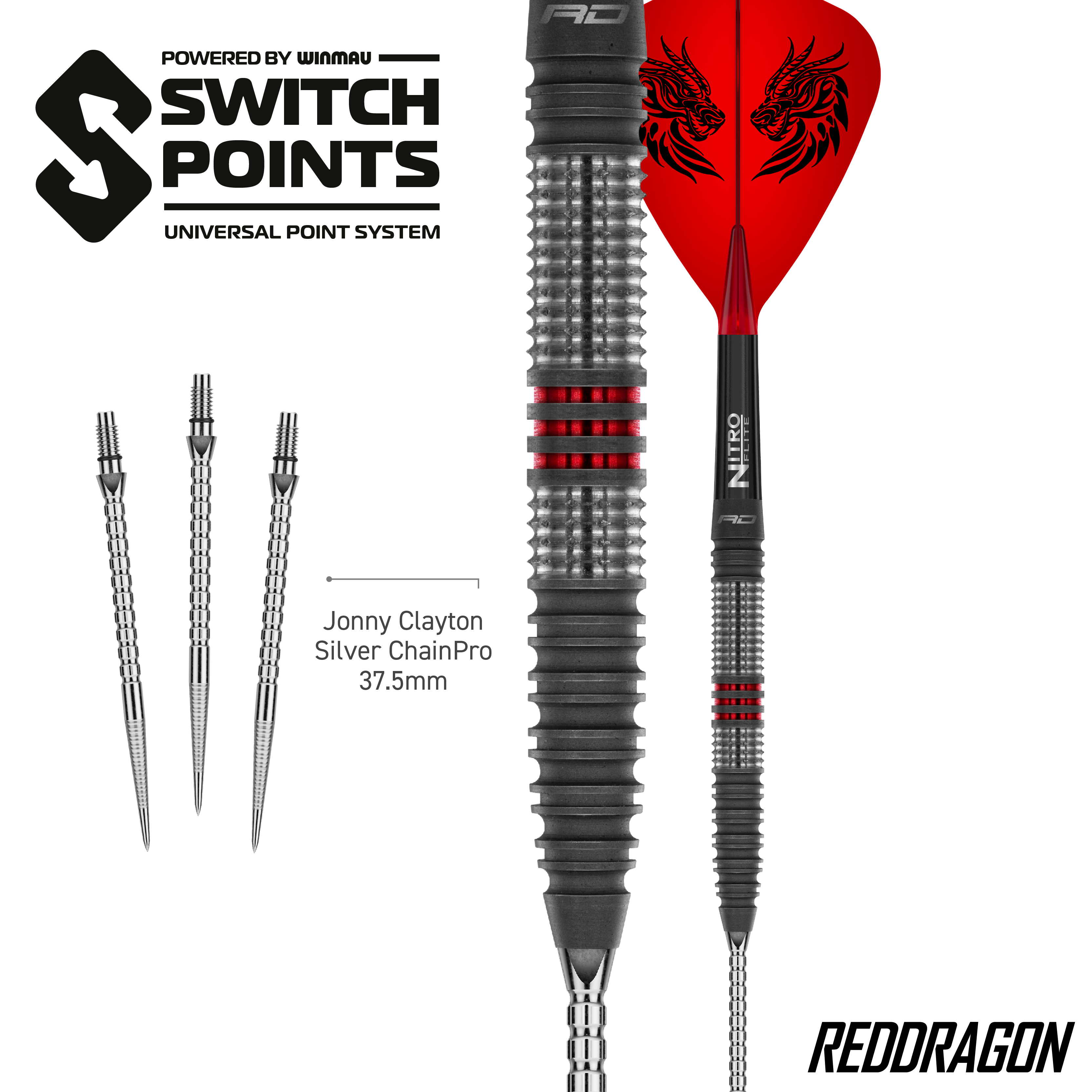 Šipky Red Dragon Jonny Clayton Hireath Switch Point ocelové Abgebildet sind Red Dragon Jonny Clayton Hireath Switch Point Steeldarts. Diese Darts überzeugen durch ihre spezielle Form und hohe Qualität.