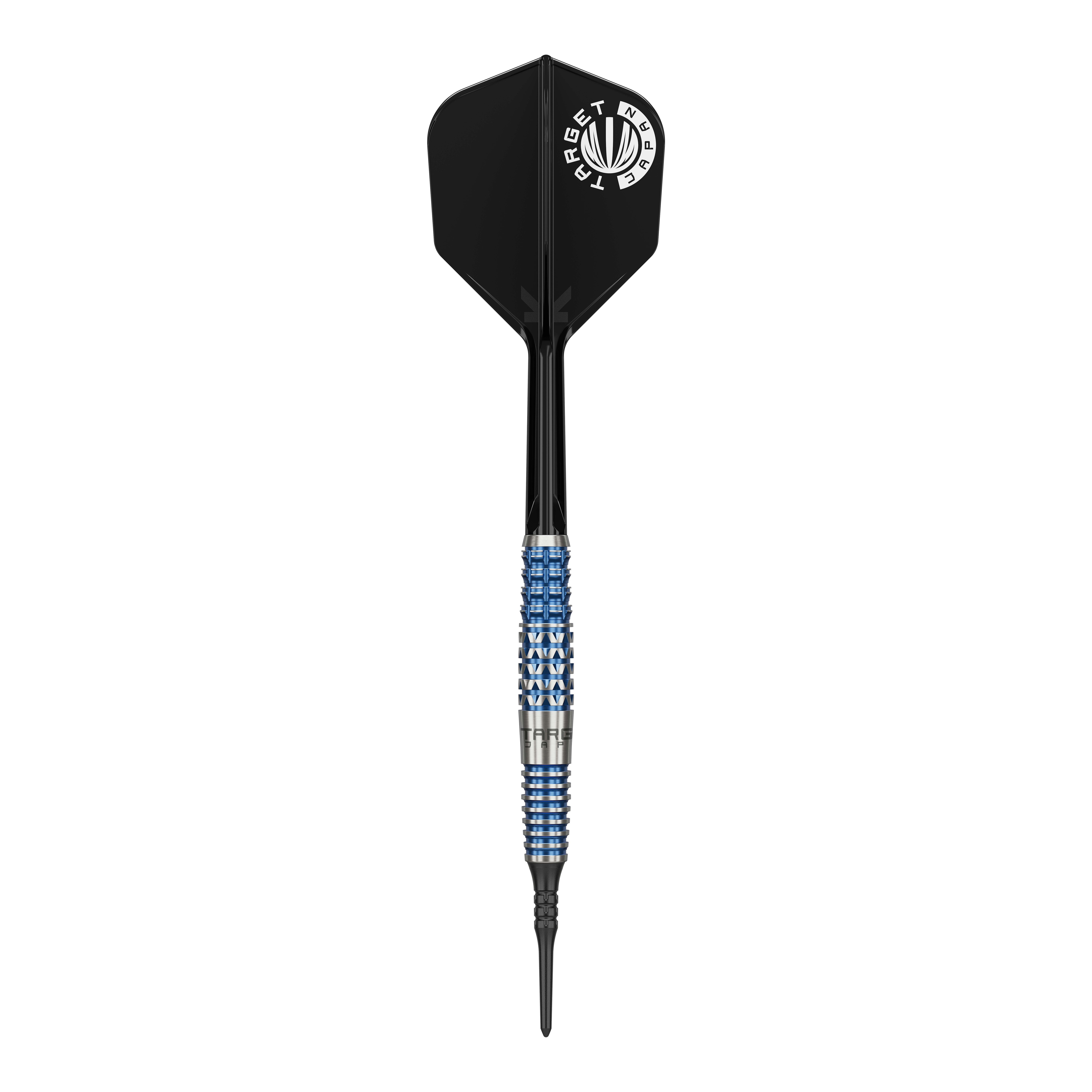 Měkké šipky Target Japan Toru Suzuki Sereno GEN2 - 20g Das Bild zeigt einen Softdart der Marke Target Japan, Modell Toru Suzuki Sereno GEN2 mit 20g Gewicht. Der Dart hat ein auffälliges Design mit einem schwarz-blauen Griff und schwarzer Flight mit weißem Logo.