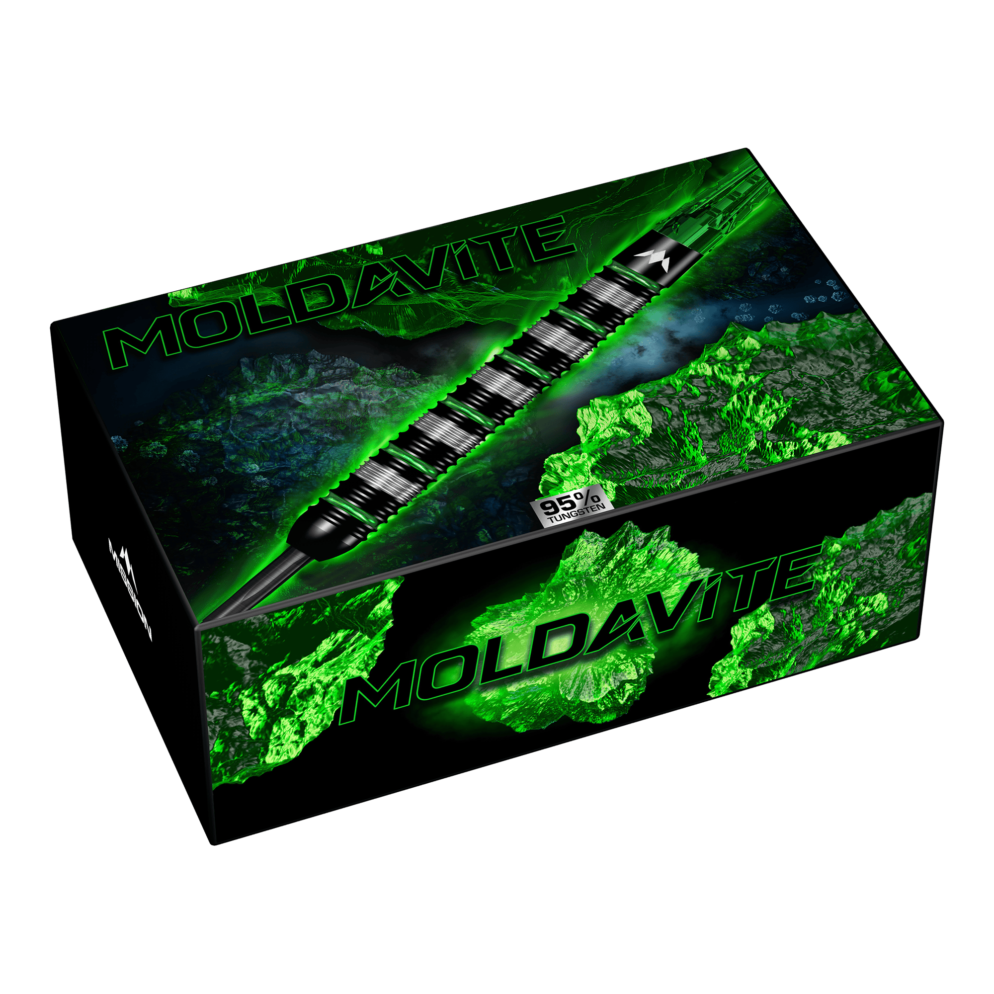 Ocelové šipky Mission Moldavit - 23g Mission Moldavite Steeldarts - 23g ist das abgebildete Produkt. Es handelt sich um hochwertige Steeldarts für Dartspieler.