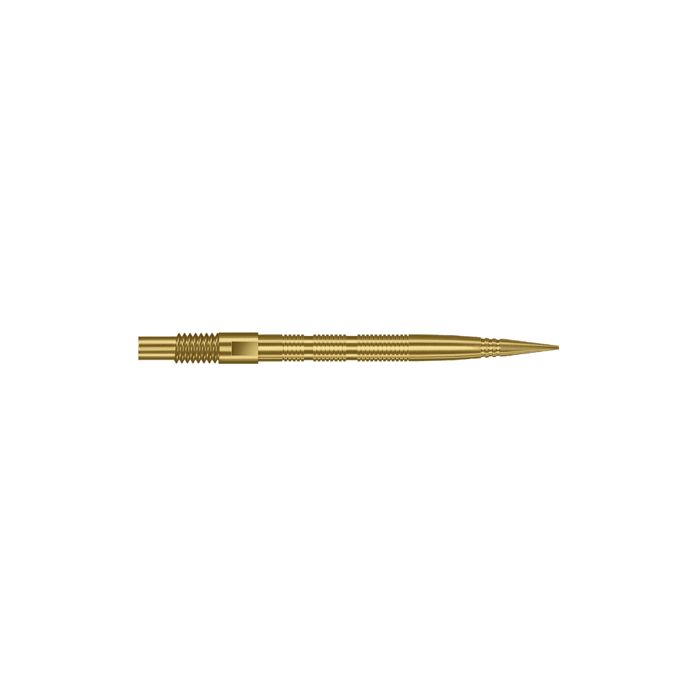 Špičky na šipky Harrows Quick Point Micro Ridge - zlaté Das Bild zeigt goldene MicroRidge Dartspitzen in 26 mm Länge. Die Dartspitzen gehören wahrscheinlich zur Quick Point Serie von Harrows.