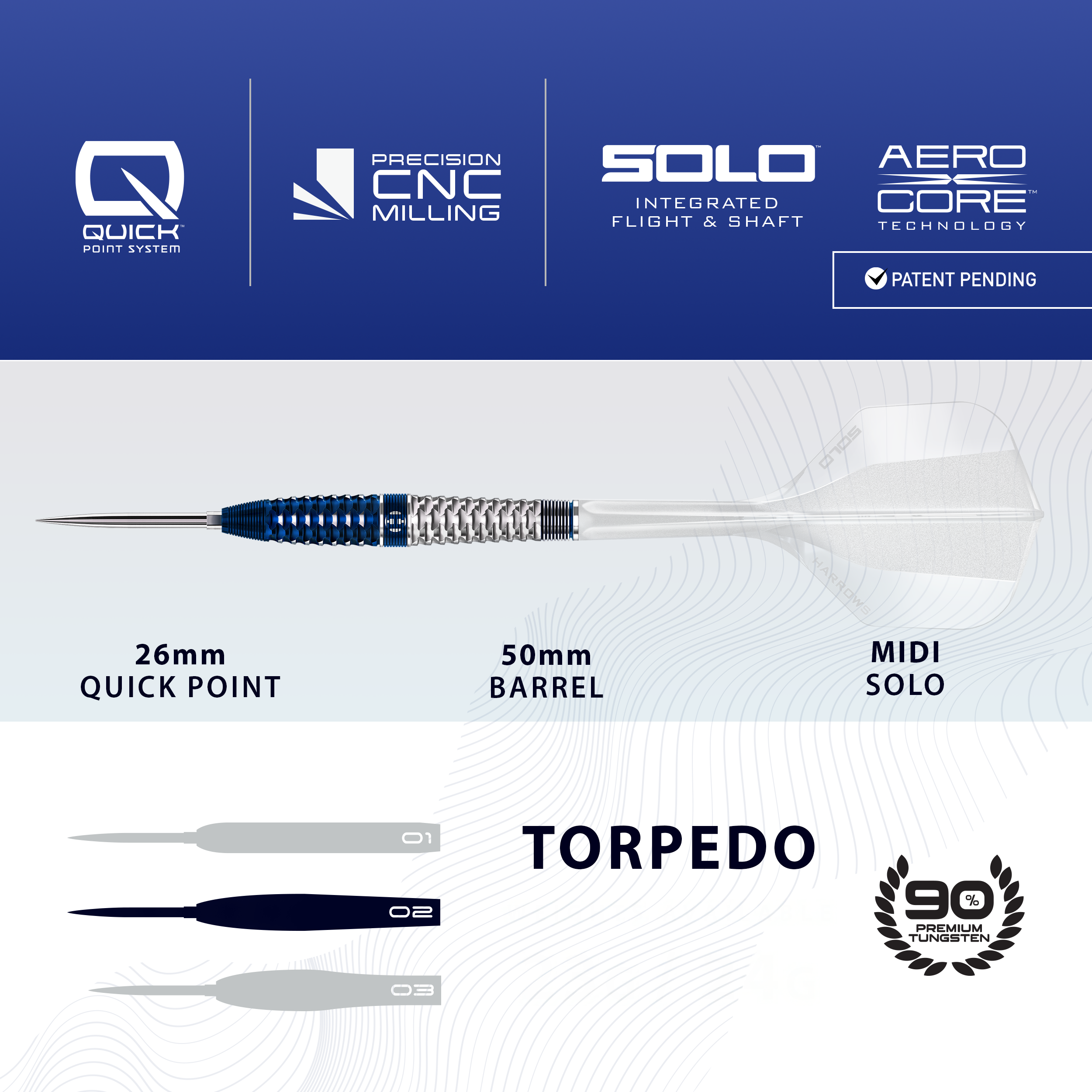 Harrows GEO Torpedo Quick Point ocelové šipky Abgebildet sind die Harrows GEO Torpedo Quick Point Steeldarts. Die Darts haben eine spezielle Torpedo-Form.
