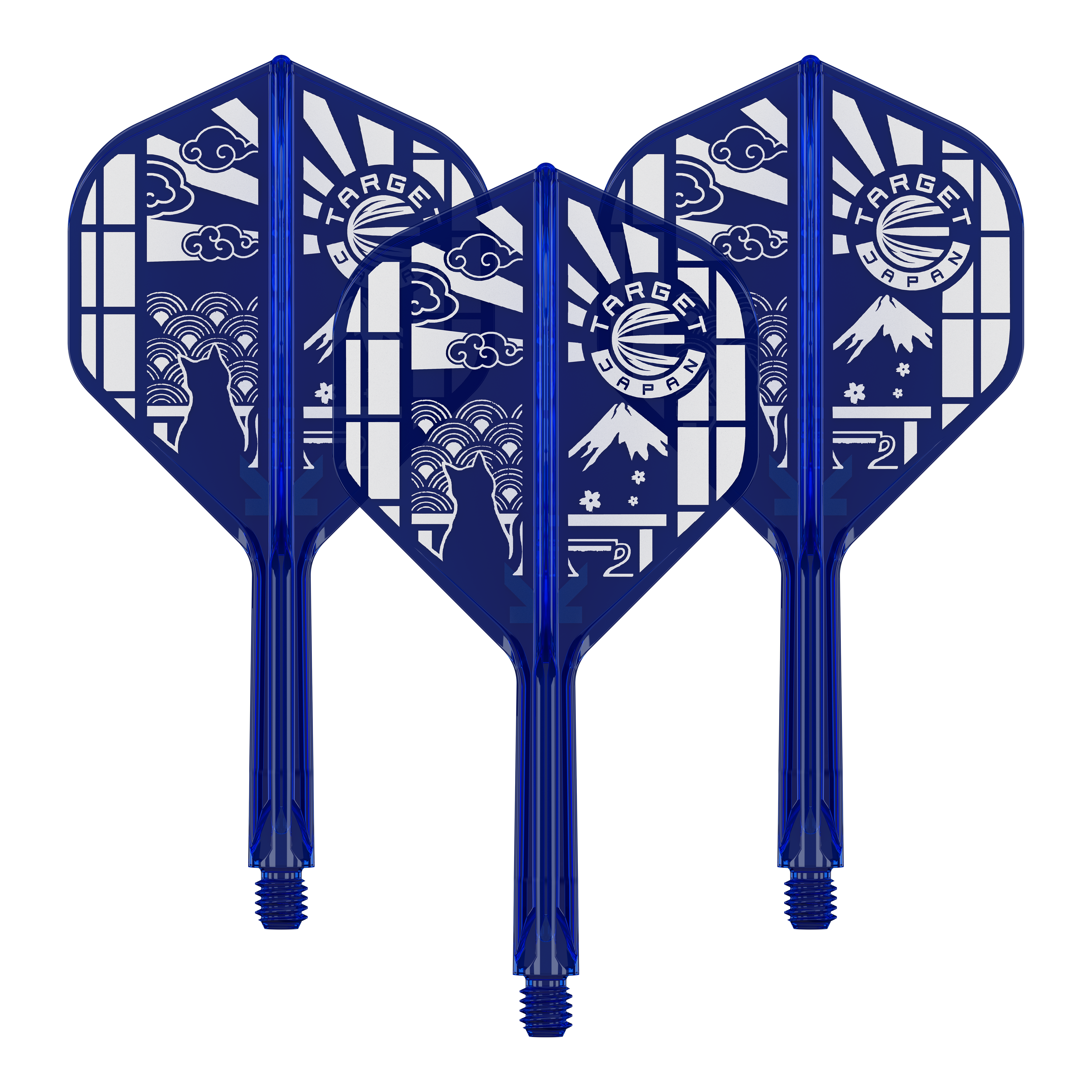 Standardní lety Target Japan K-Flex Blue Limited č. 2 Das Bild zeigt ein Set vom Target Japan K-Flex Blue Limited No2 Flights 26mm. Es handelt sich um blaue Dartflights in einem Set.