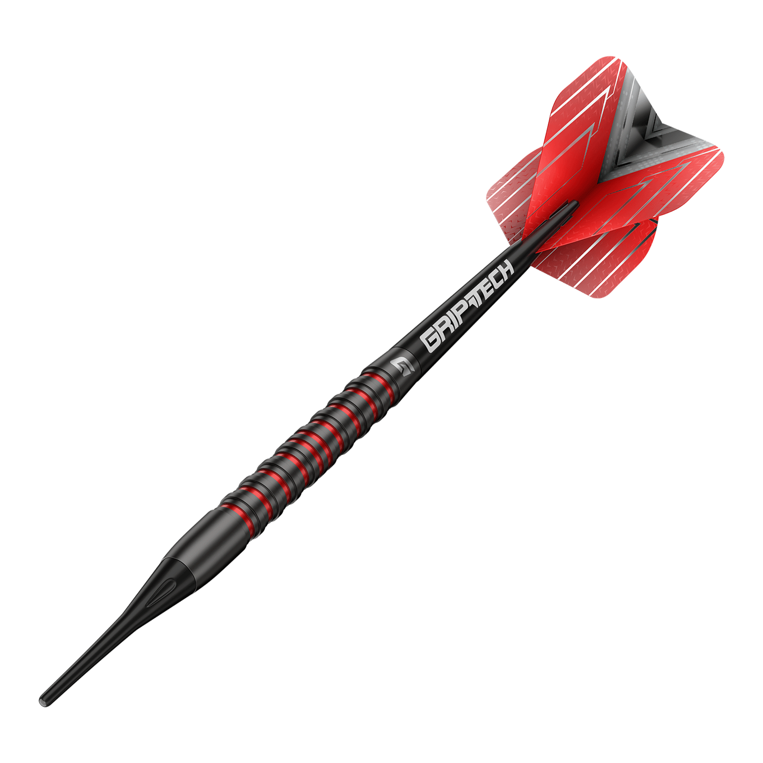 Das Bild zeigt die GOAT Podium Black Softdarts - 20g. Schwarze Softdarts mit modernem Design auf einem Podium.