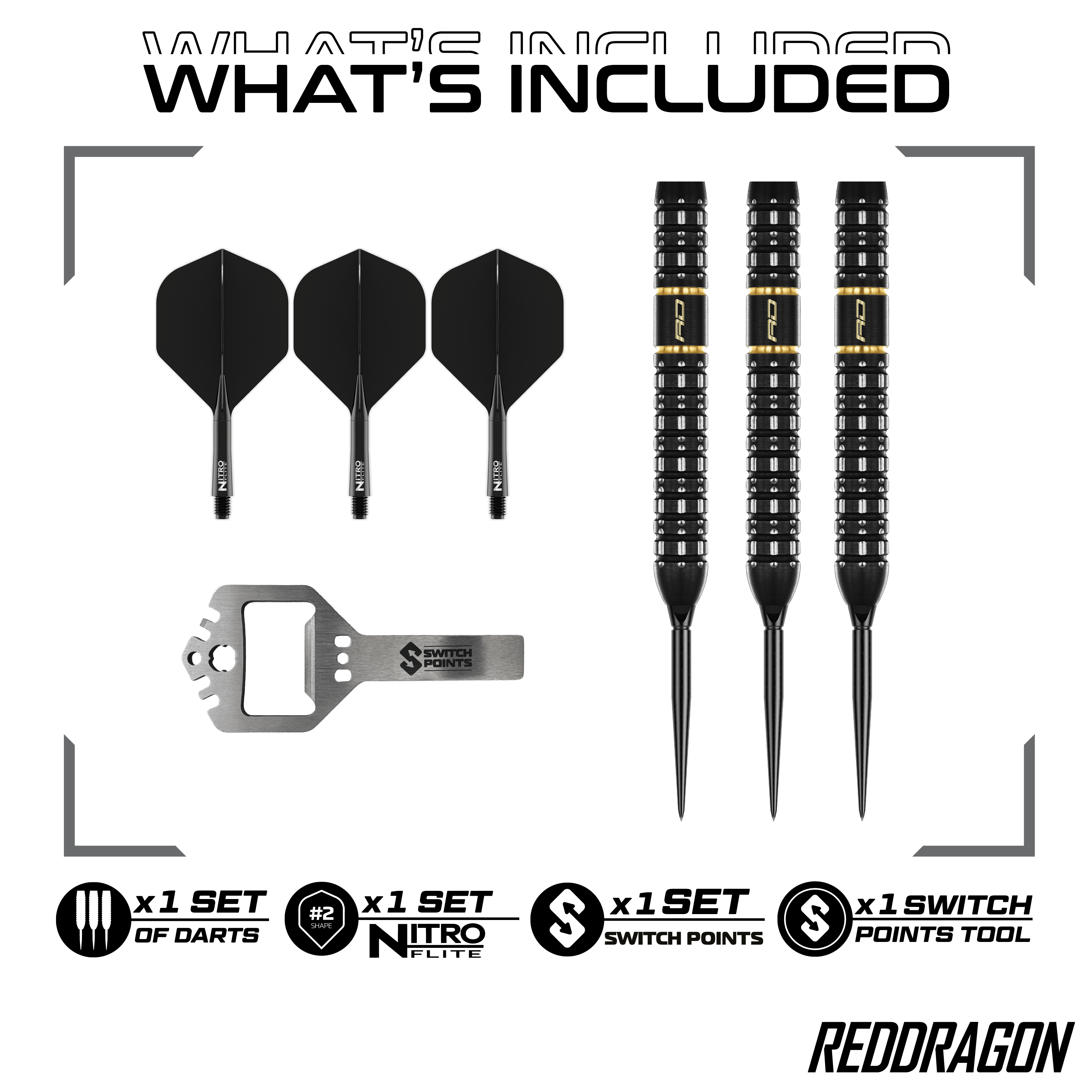 Ocelové šipky Red Dragon Ascend Parallel Switch Point Hier sind die Red Dragon Ascend Parallel Switch Point Steeldarts zu sehen. Sie verfügen über eine parallele Form und wechselbare Spitzen.