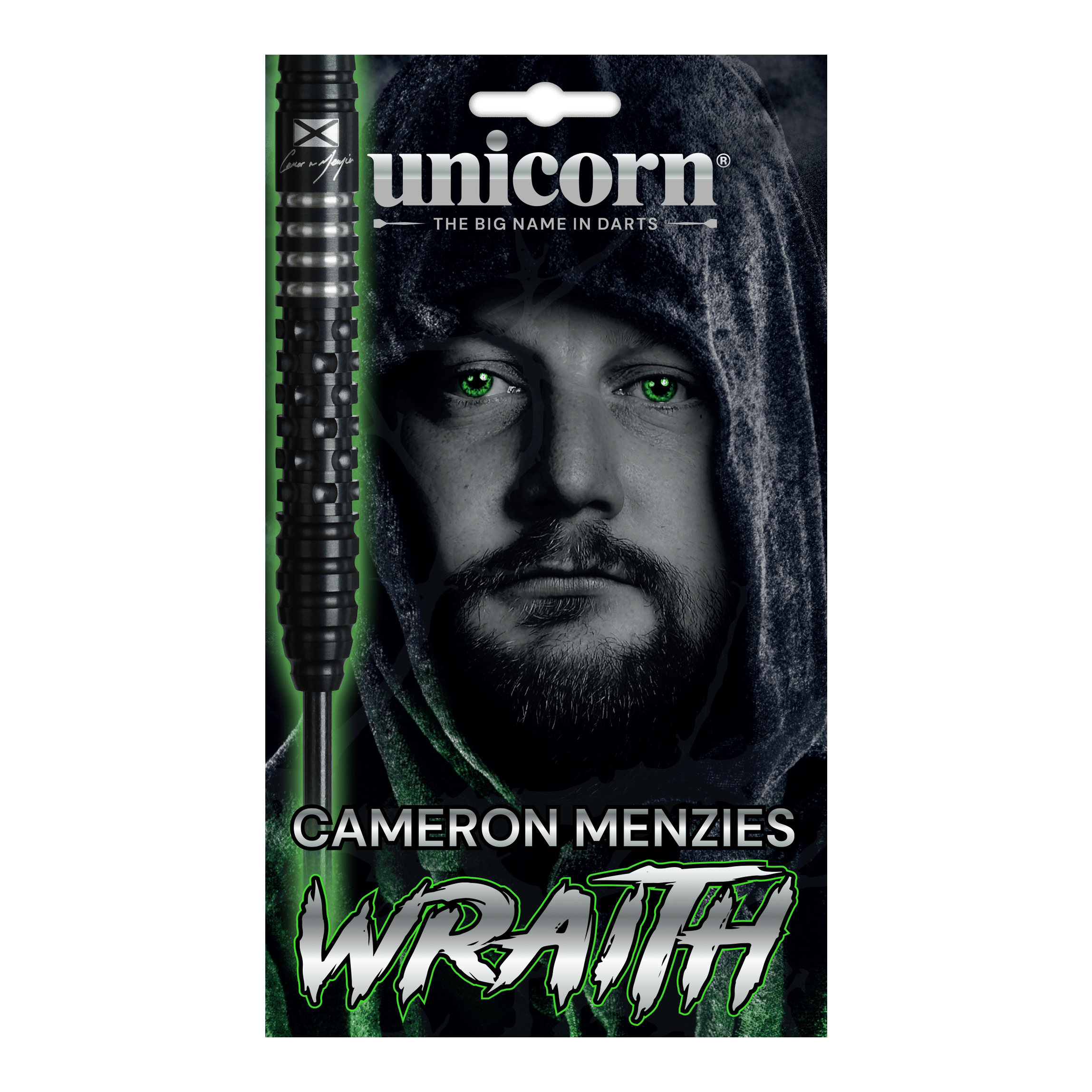 Ocelové šipky Unicorn Wraith Cameron Menzies - 23g Das Bild zeigt die Unicorn Wraith Cameron Menzies Steeldarts mit 23 Gramm Gewicht. Sie eignen sich für den Einsatz im Steeldartbereich.