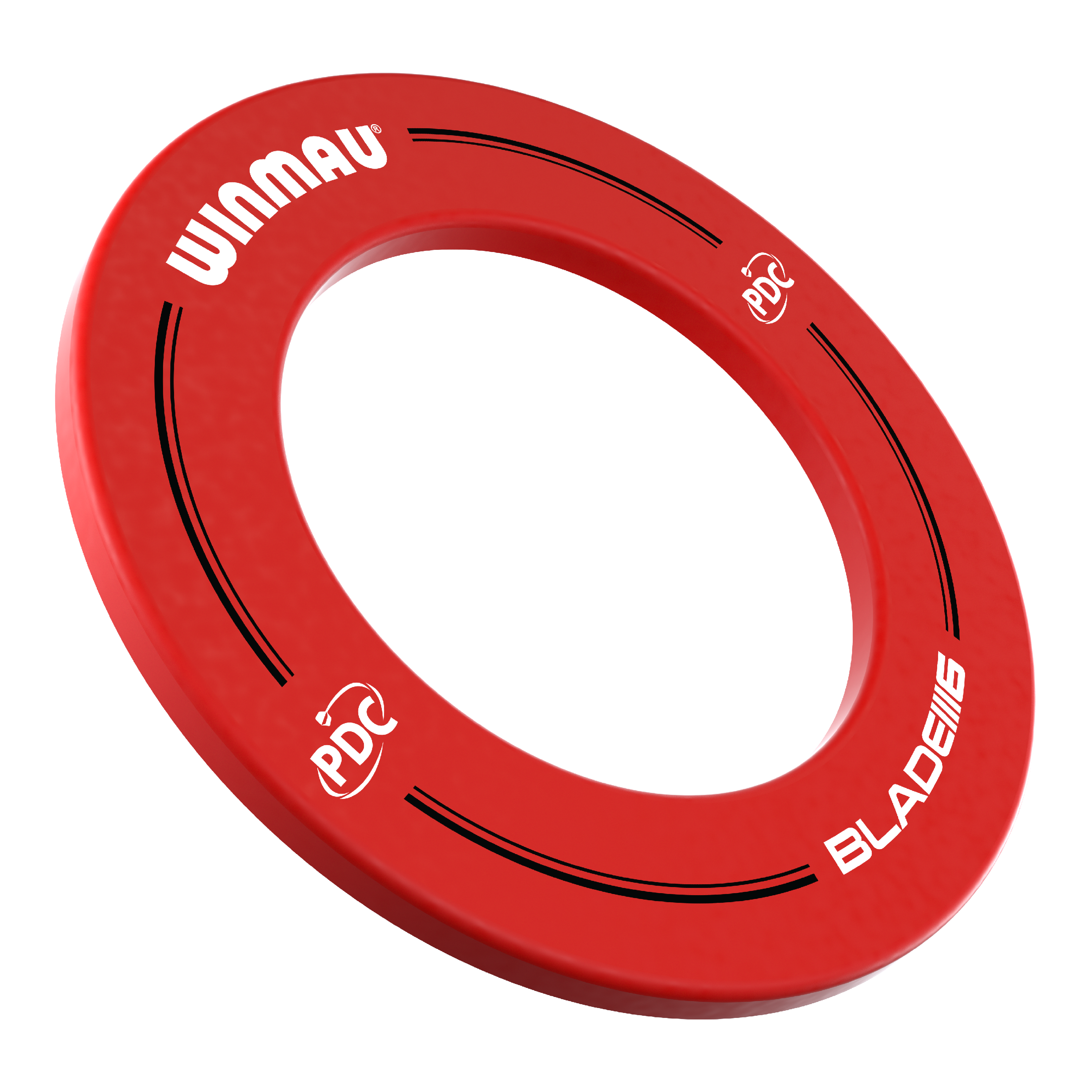 Kryt terče Winmau PDC - červený Das Bild zeigt einen roten Dartboard-Surround der Marke Winmau mit der Aufschrift „PDC“ und „BLADE 6“. Er wird verwendet, um die Wand rund um ein Dartboard vor Beschädigungen zu schützen.
