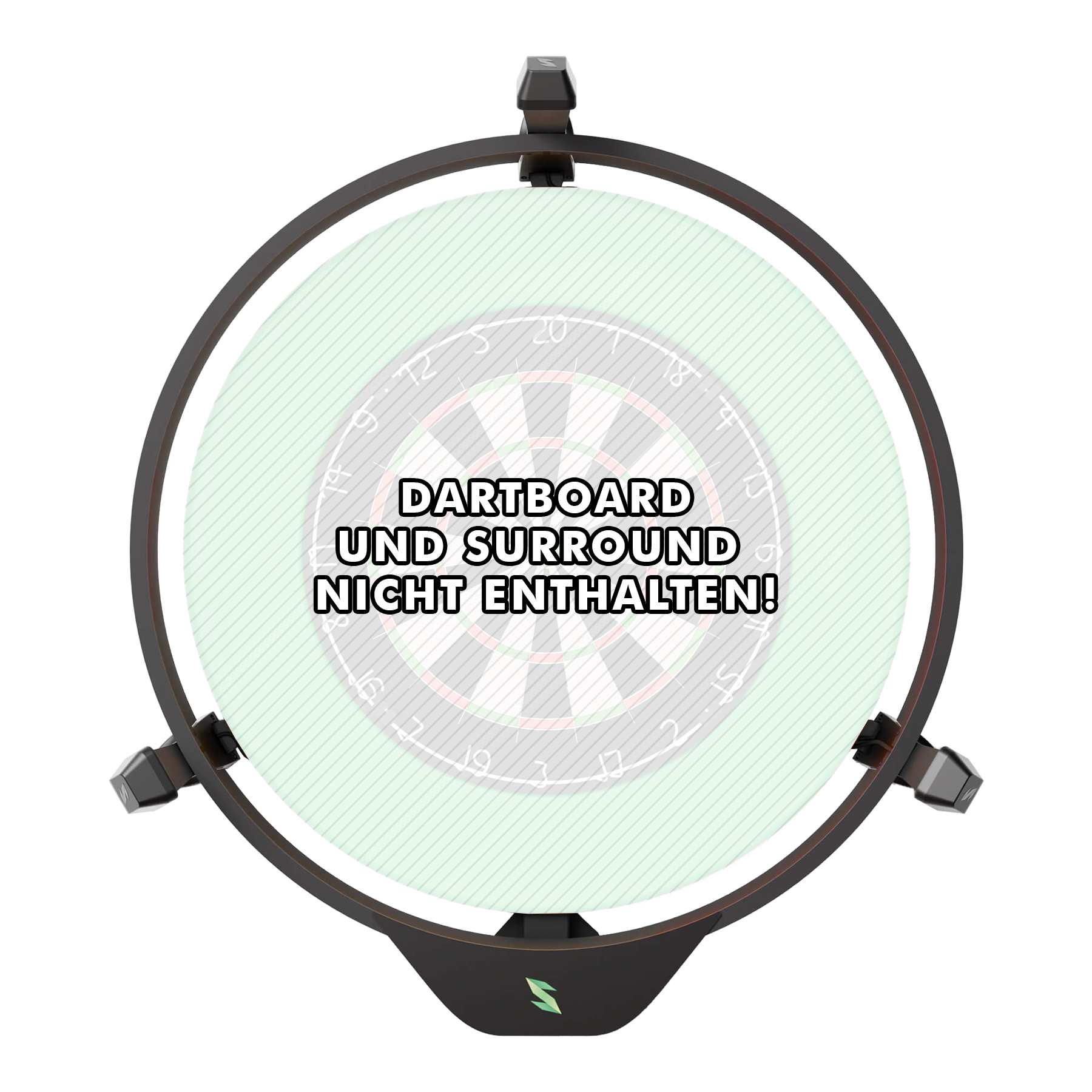 Das Bild zeigt das Scolia Home 2 Electronic Score System mit einem Beleuchtungsring. In der Mitte steht: "Dartboard und Surround nicht enthalten!"