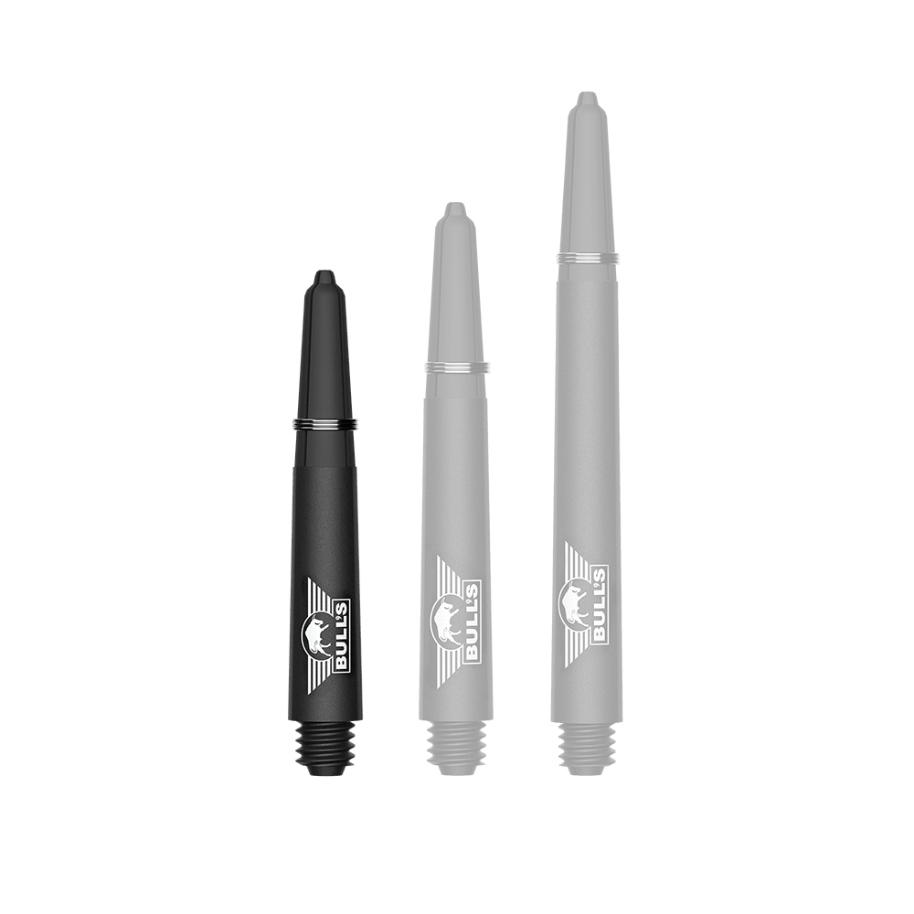 Karbonové šachty Bulls NL Capo - černé Ein Bild mit dem Dateinamen BU55340_BullsNL_Capo_Carbon_Shafts_Schwarz_Short_34mm_1. Zu sehen ist wahrscheinlich ein kurzer schwarzer Carbon-Shaft für Darts.