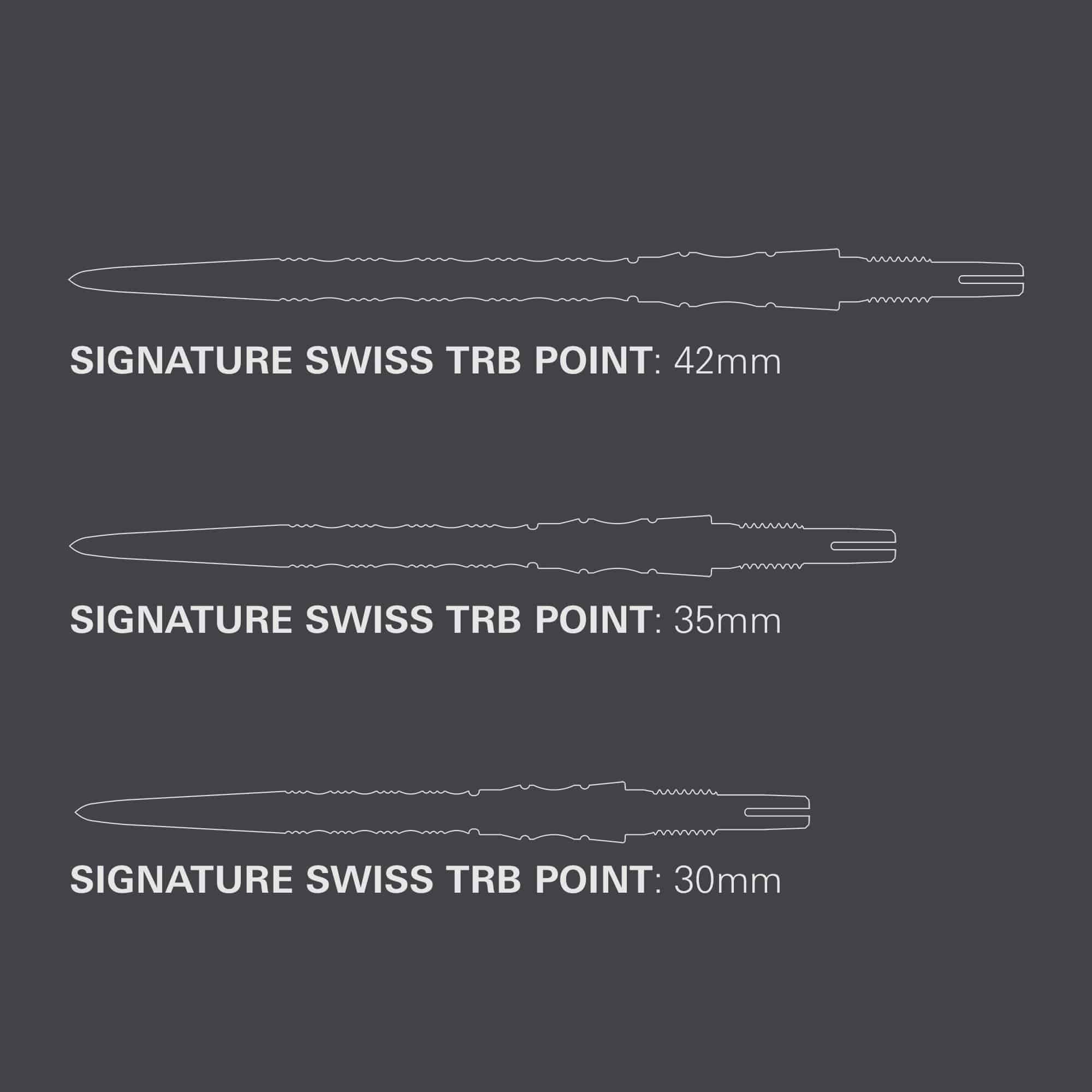 Das Bild zeigt die Target Signature Swiss Point TRB Steeldartspitzen - Gold. Diese goldfarbenen Spitzen werden für Steeldarts verwendet.