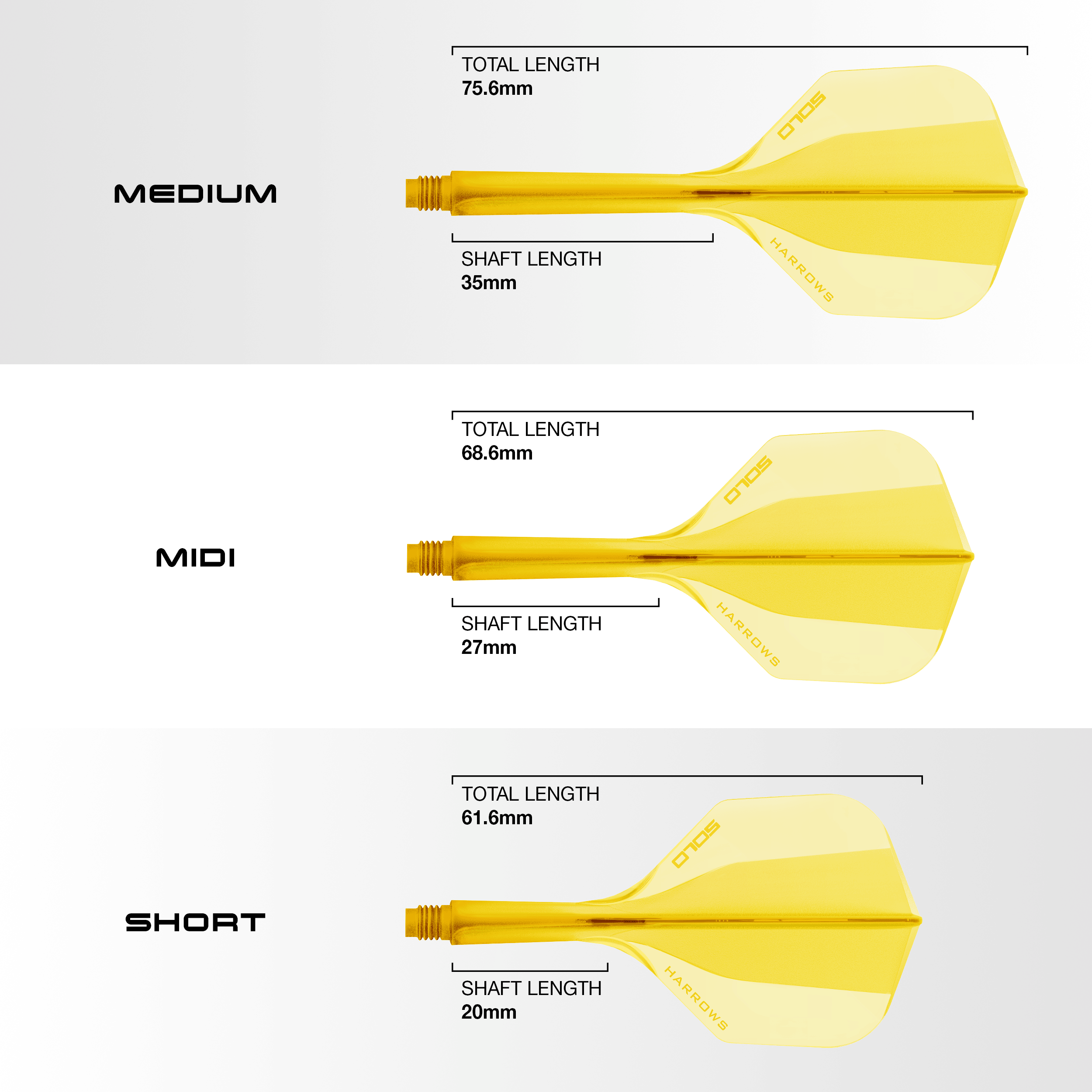 Systém letákové hřídele Harrows Solo No6 - žlutý Dieses Bild zeigt das Harrows Solo No6 Flight-Shaft-System in Gelb. Es handelt sich um ein Zubehörteil für Darts.
