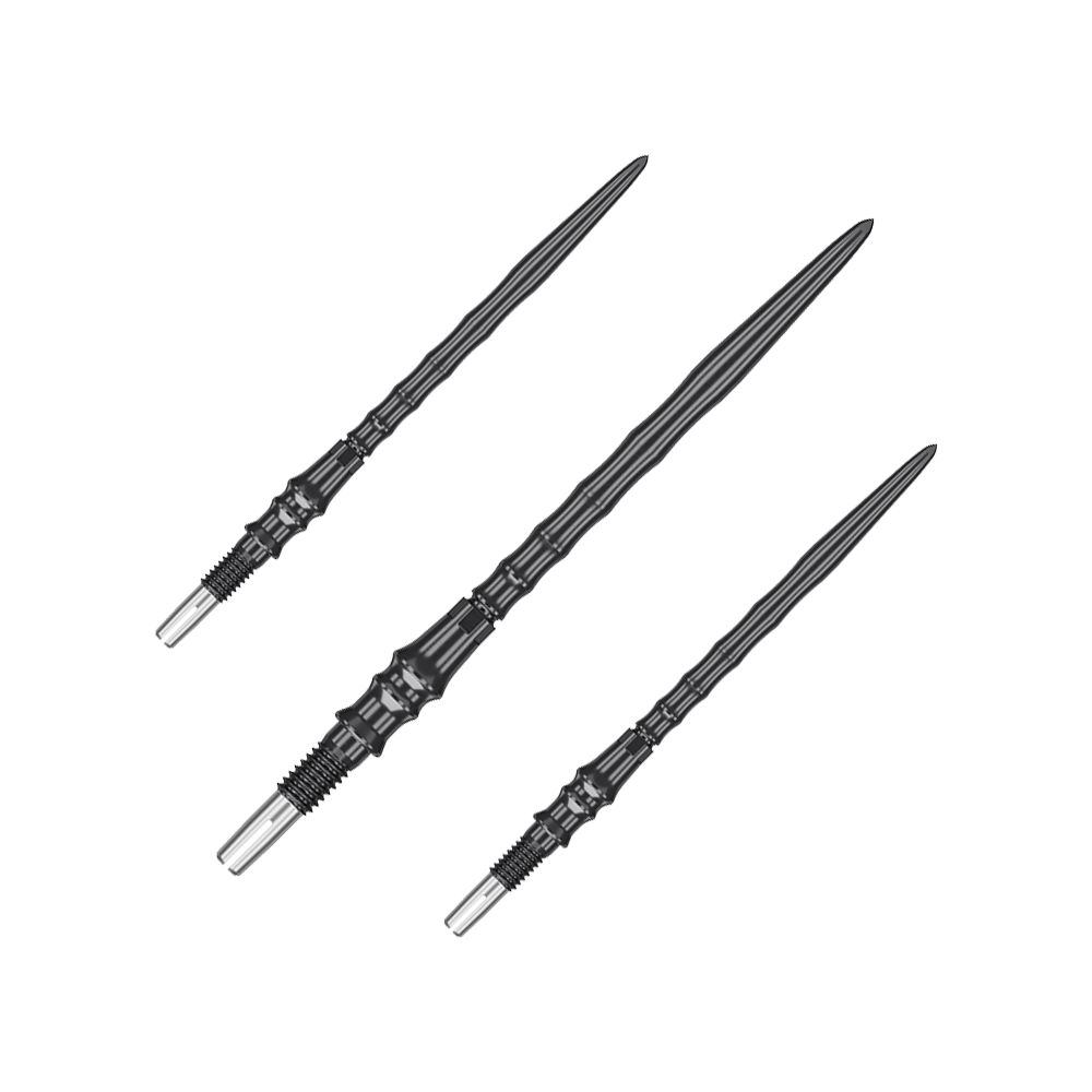 Špičky na šipky Target Japan Premium Swiss Point Steel - černé Das Bild zeigt ein Set von schwarzen Steeldartspitzen, SwissPoint, 40 mm von Target Japan Premium. Mehrere Spitzen sind nebeneinander angeordnet.
