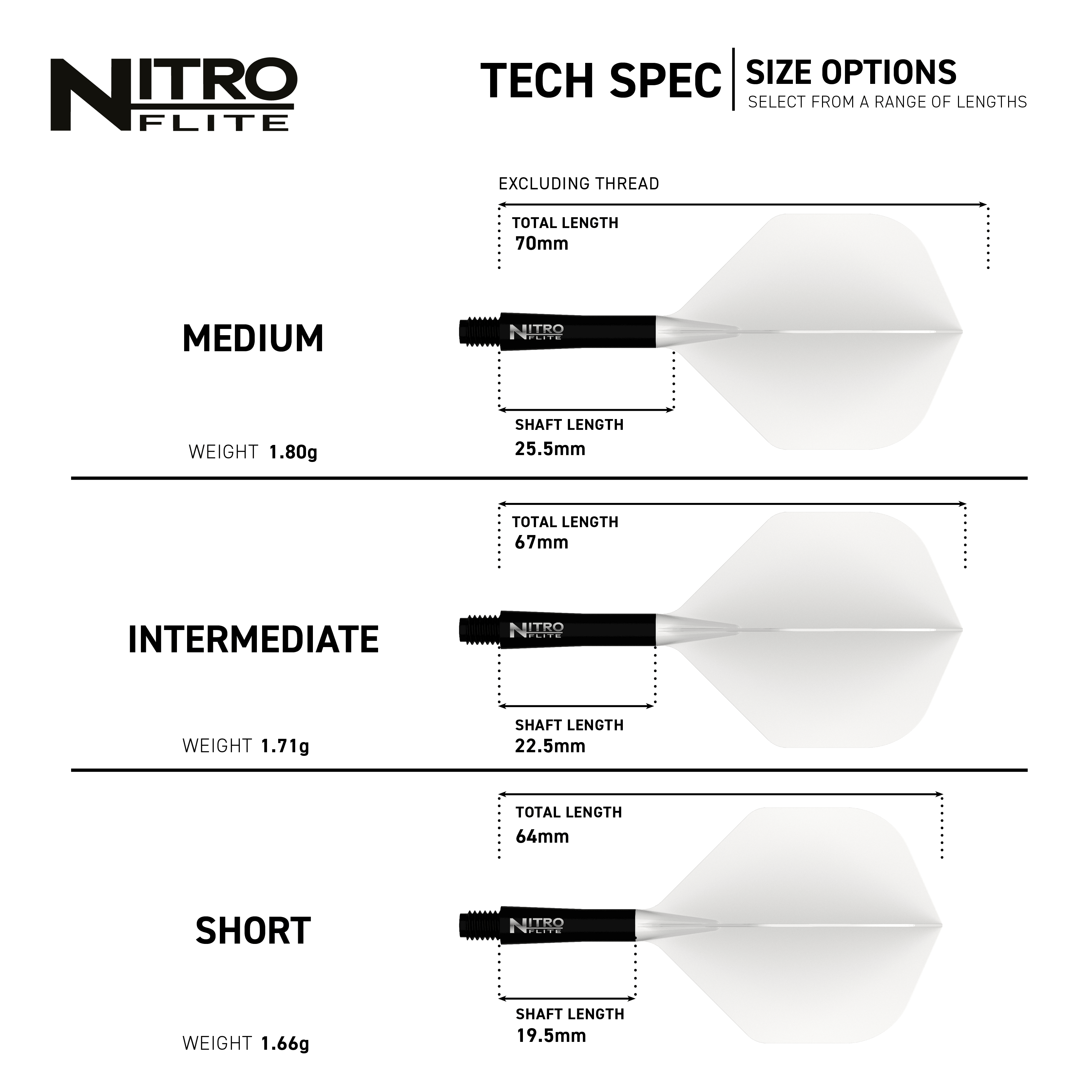 Red Dragon Nitrofile Černá šachta Bílé letky č. 2 Hier sieht man das Produkt Red Dragon Nitroflite Black Shaft White Flights No2. Diese Dart-Zubehörteile haben einen schwarzen Schaft und weiße Flights.