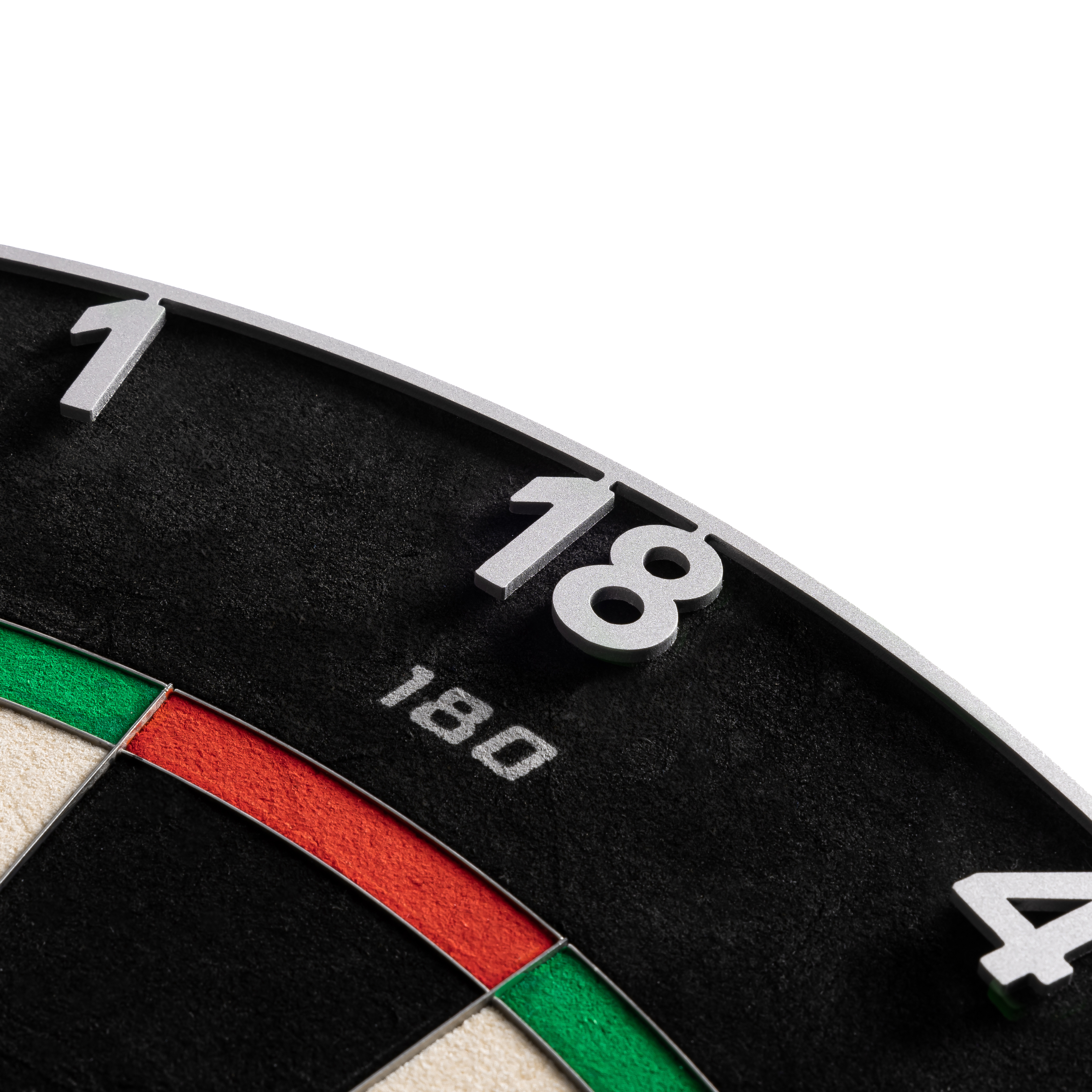 Das Precise 180 Endorphine Steeldartboard mit Nummernring in Gunmetal wird dargestellt. Es handelt sich um ein langlebiges und präzises Dartboard für verschiedene Spiellevel.