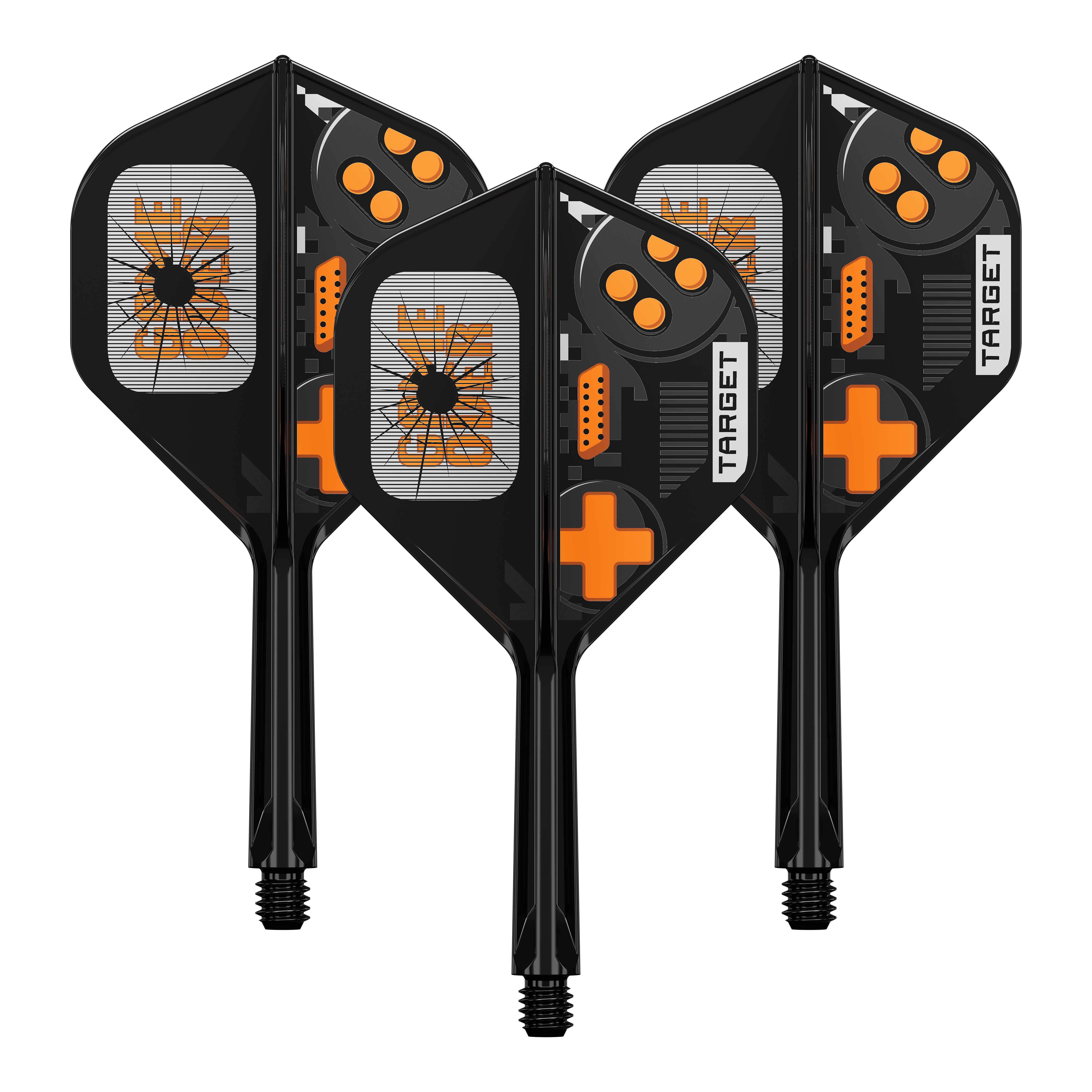 Ein Set Target K-Flex GameOver No2 Standard Flights, 26 mm. Die Abbildung zeigt die Flights in sortierter Form.