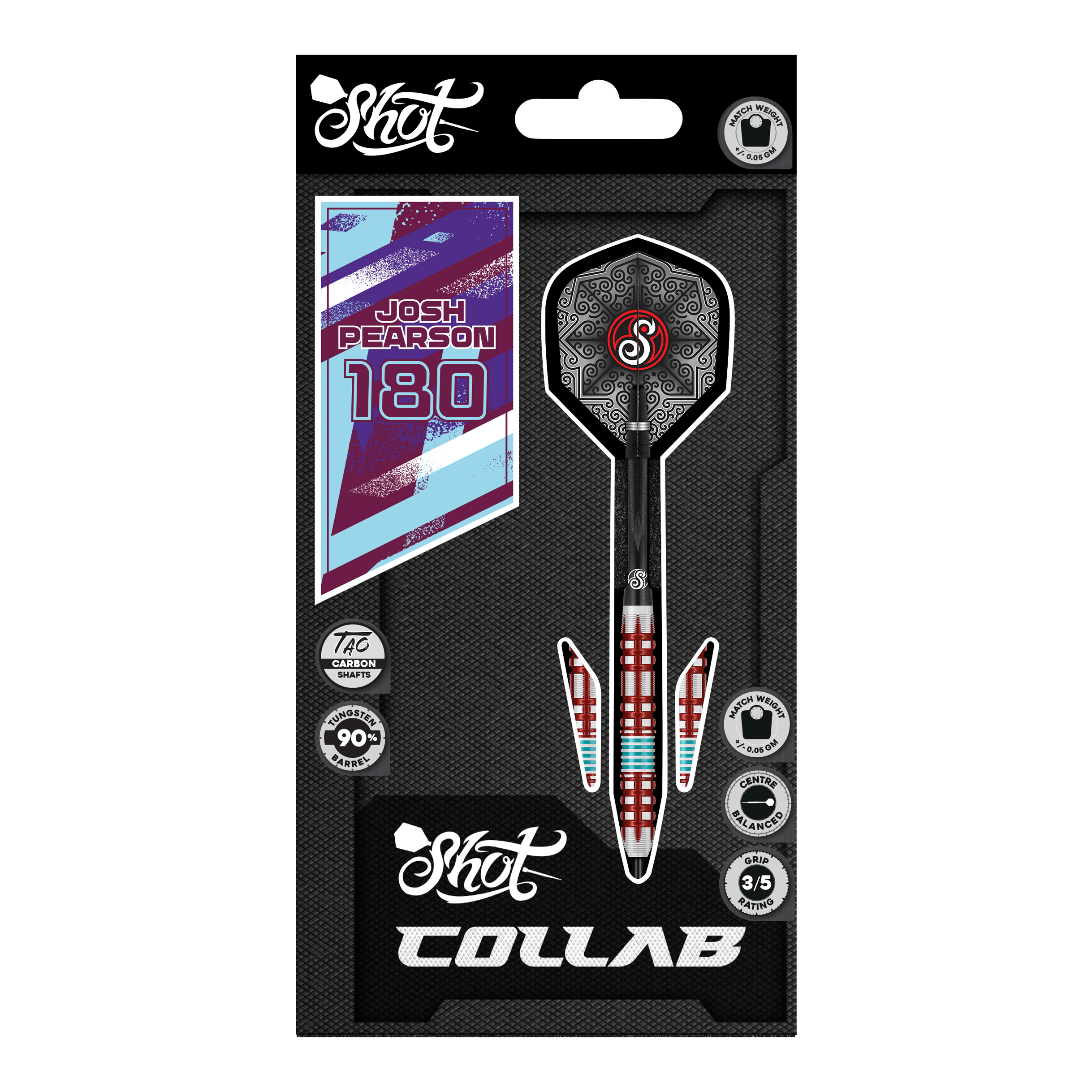 Šipky Shot Collab Pro Series Josh Pearson Steeldarts - 23g Auf dem Foto sind die Shot Collab Pro Series Josh Pearson Steeldarts - 23g zu sehen. Sie eignen sich ideal für professionelle Dartspieler.