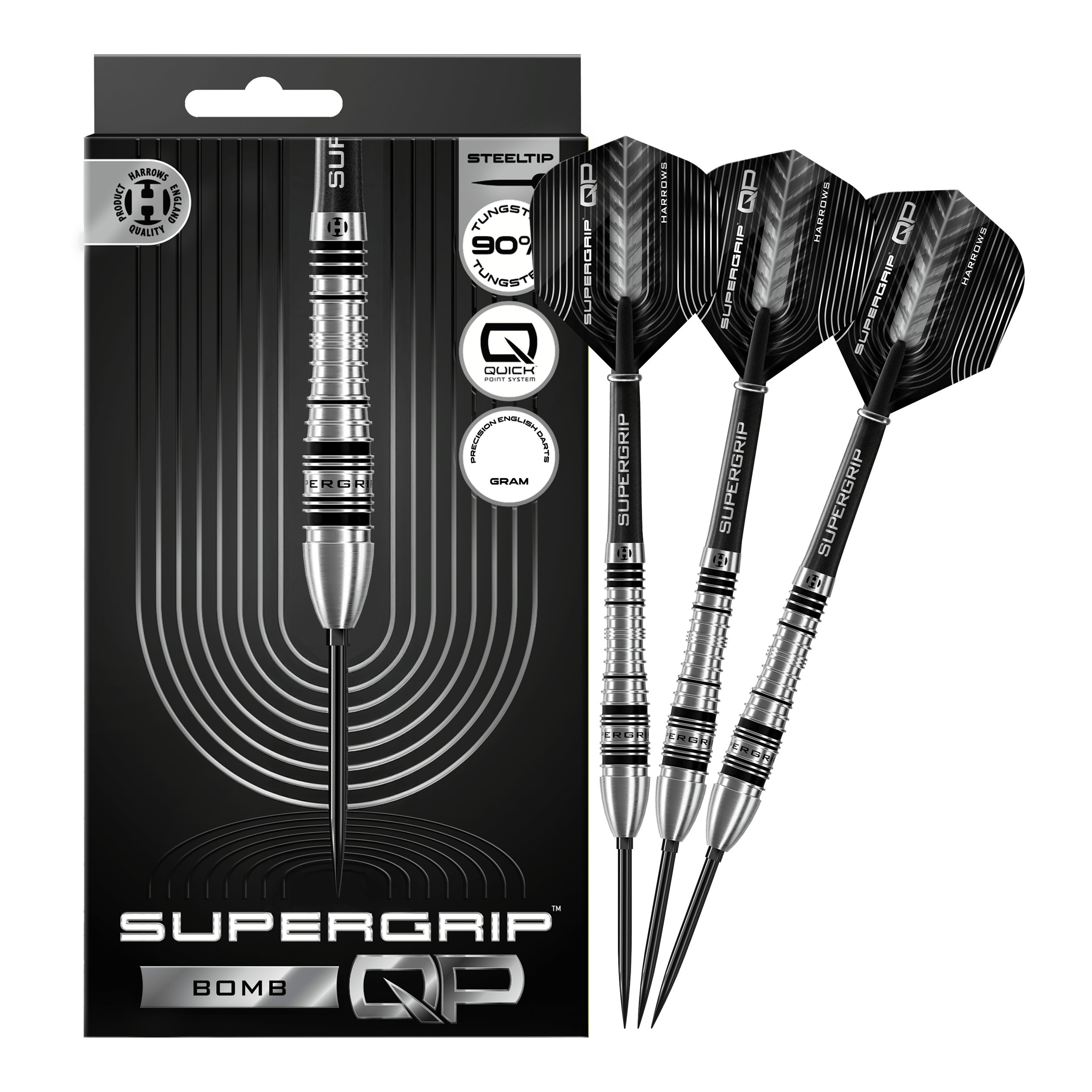 Harrows Supergrip Bomb Quick Point ocelové šipky Abgebildet sind die Harrows Supergrip Bomb Quick Point Steeldarts in voller Länge. Sie eignen sich ideal für ambitionierte Dartspieler.